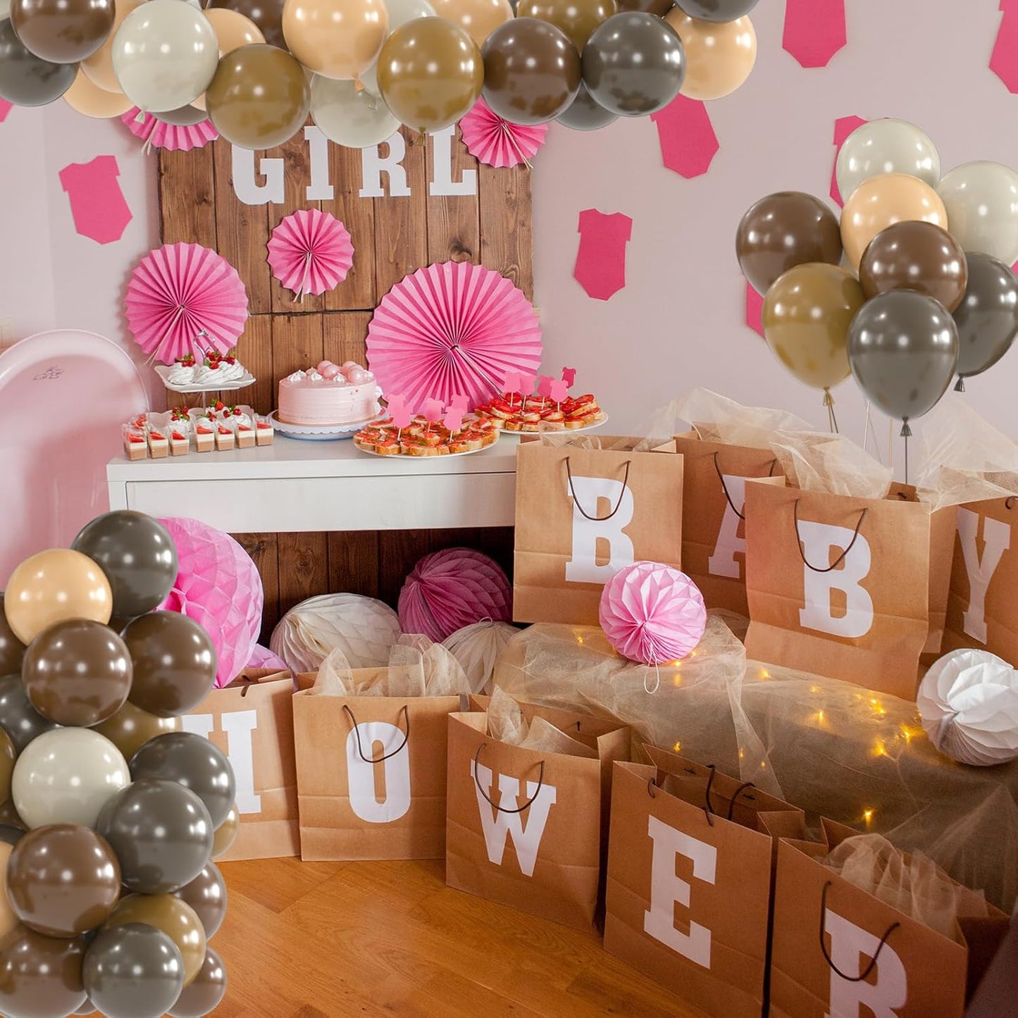 100pcs Brown Balloons - 12 Inch Dark Brown Beige Coffee Sand White & Neutral Balloons for Birthday, Boho Safari Baby Shower, 2025 Graduation Party Decoration (66ft Ribbons)