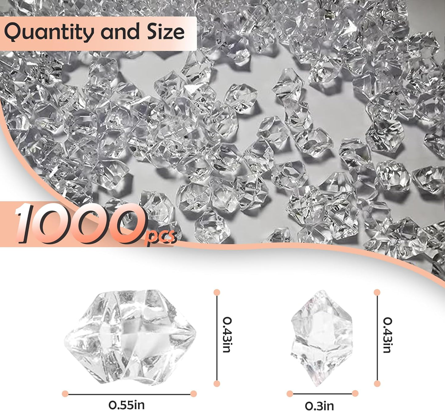 1000Pcs Clear Fake Crush Ice Rocks, Mini Vase Fillers Small Acrylic Diamonds for Centerpieces Home Party Table Scatter, 0.5in Plastic Gems for DIY Crafts