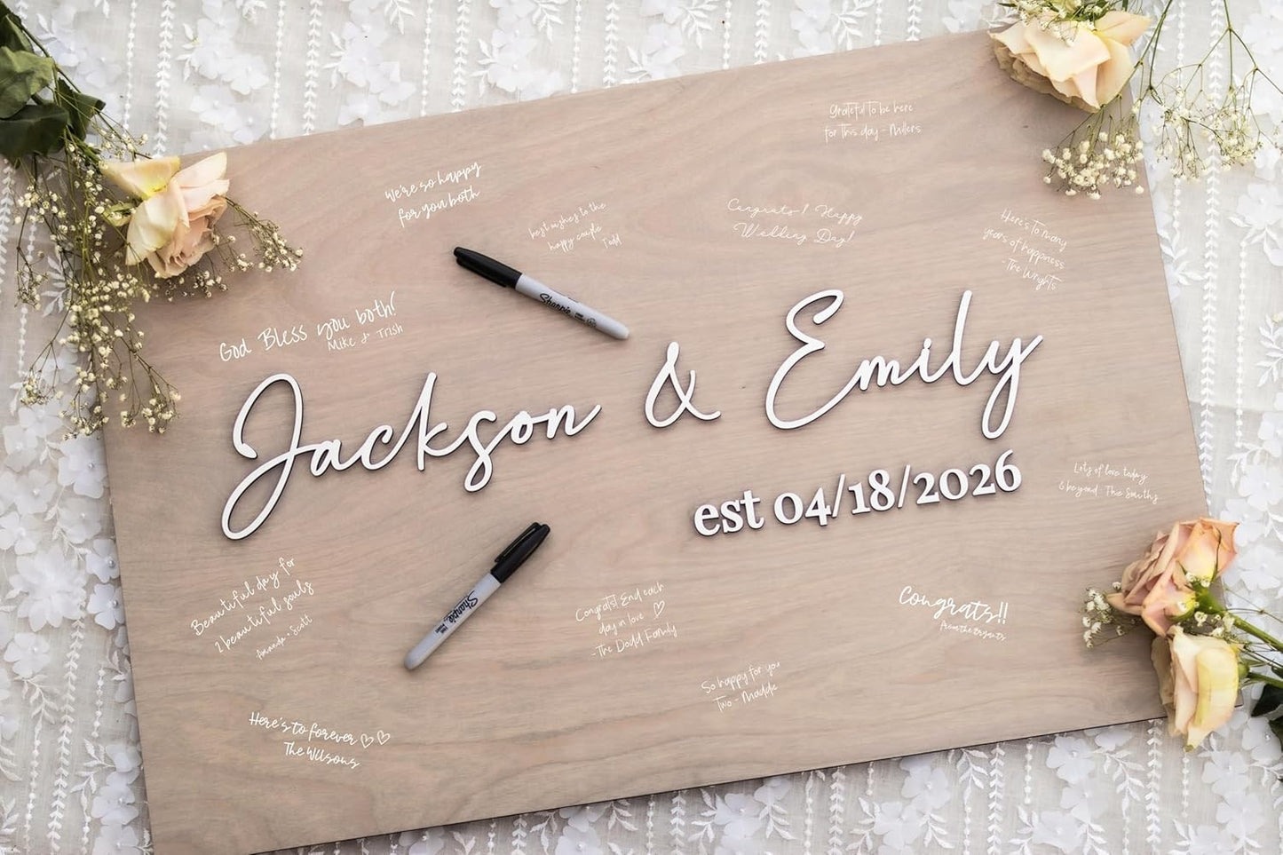 Personalized Last Name Guest Book, Unique Guest Book Sign, Custom Alternative Guest Book, Wooden Guest Book, Wedding Ceremony Guestbook Sign (Design 8)