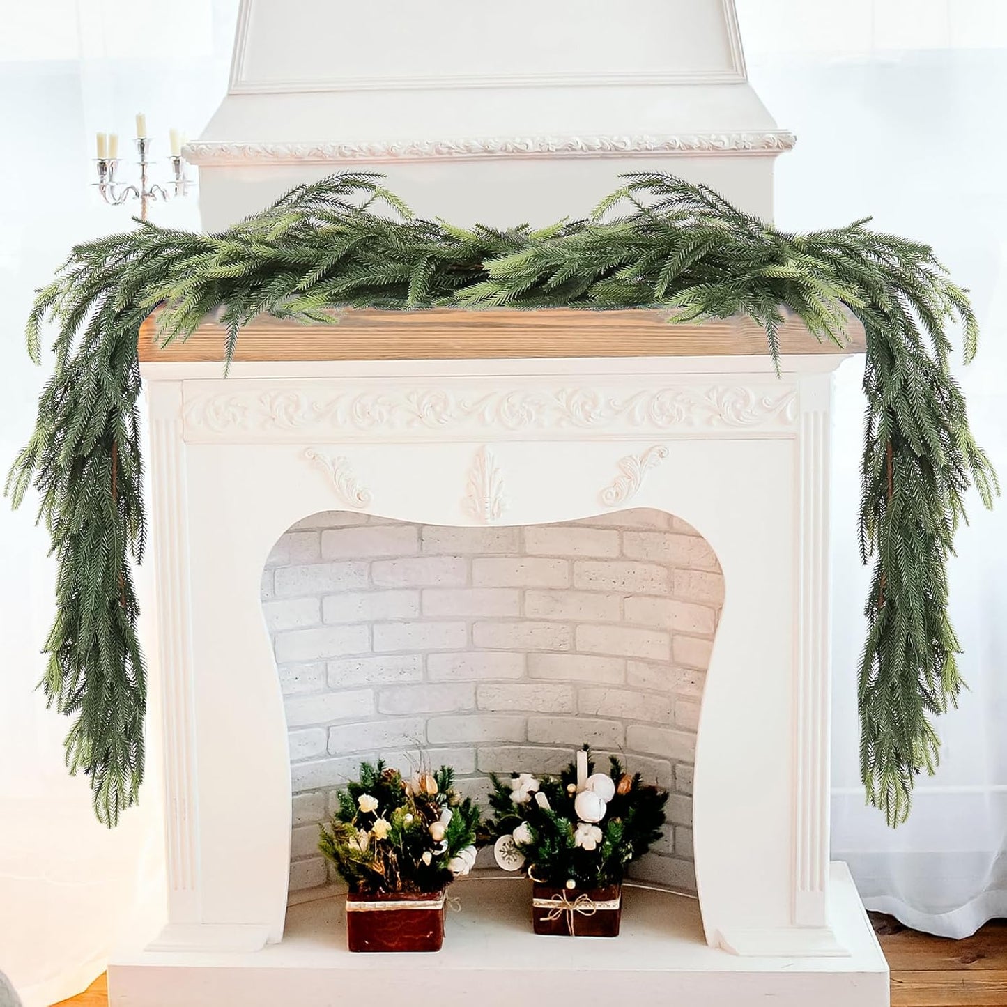 MAKHOT 1-Piece 5.6Ft Artificial Pine Needle Garland, Real Touch Winter Pine Garland, Faux Christmas Garland for Table, Mantle, Wall, Indoor, Outdoor Christmas Decorations