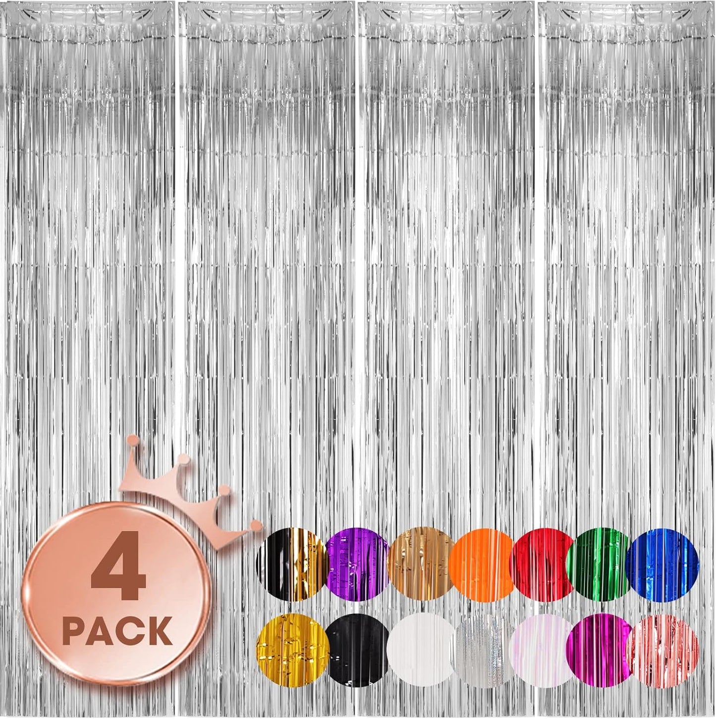4 Pack Silver Foil Fringe Backdrop Curtains, Tinsel Streamers Birthday Party Decorations, Fringe Backdrop for Graduation, Baby Shower, Gender Reveal, Disco Party