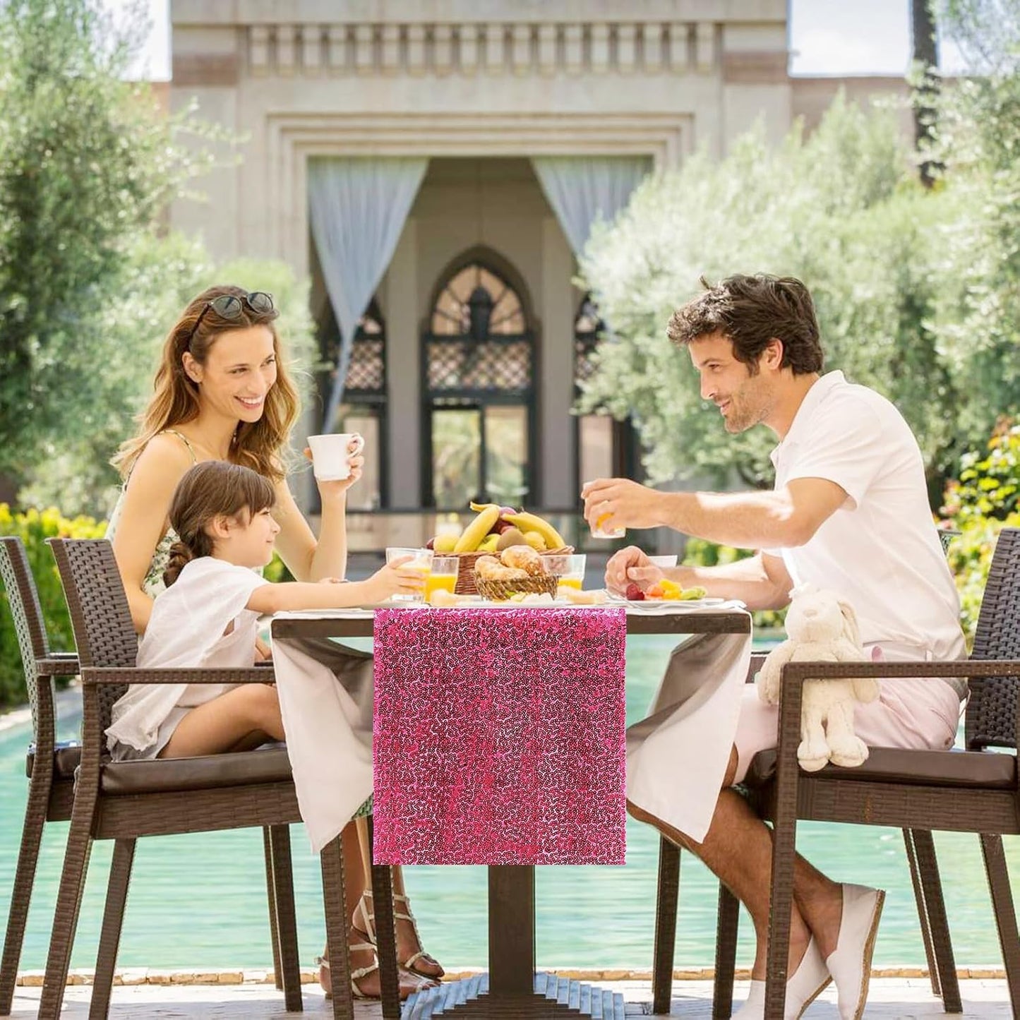 2 Packs 12 x 72 inches Sequin Table Runner, Hot Pink Glitter Table Runner for Birthday Party Supplies Wedding Engagement Baby Shower Holiday Celebration Event Decorations