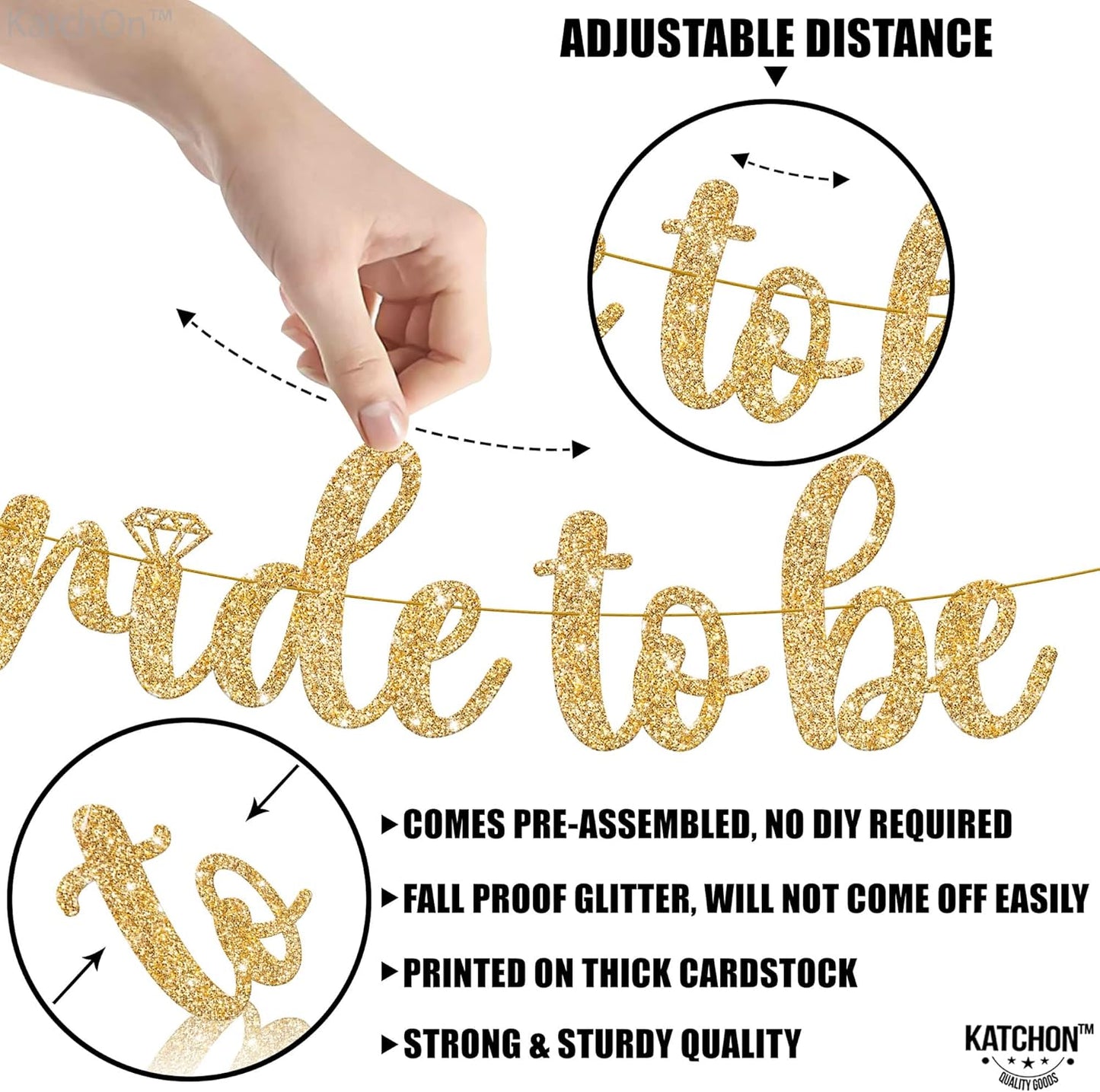KatchOn, Gold Glitter Bride To Be Banner - 10 Feet, No DIY | Gold Bride to Be Sign for Bachelorette Party Decorations | Bridal Shower Banner for Bridal Shower Decorations | bride To Be decorations