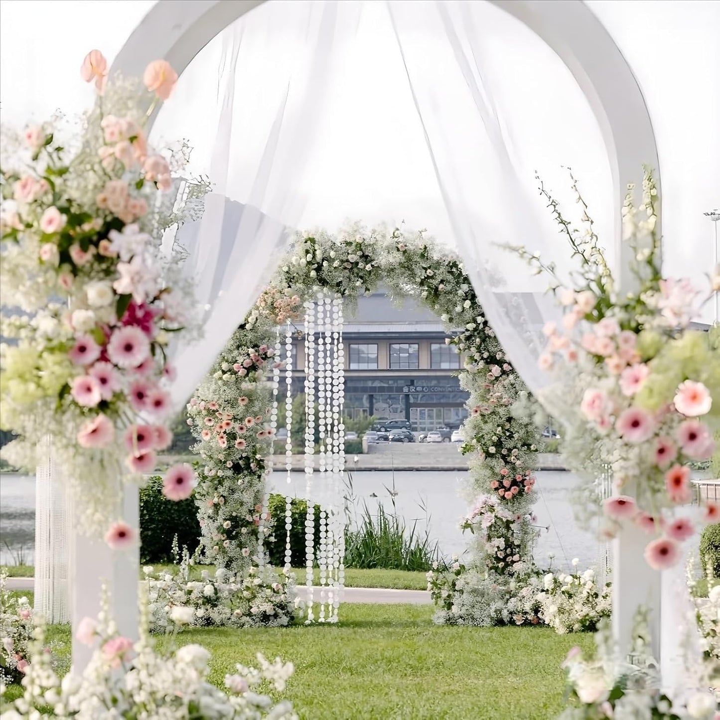 MLMW Wedding Arch Draping Fabric 4 Panels 29" x 20Ft White Sheer Wedding Arch Backdrop Drapes Outdoor Curtain for Ceremony Party Background Ceiling Decor