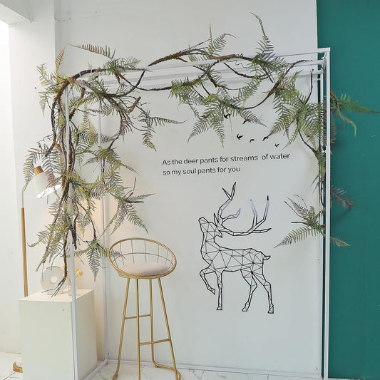 78.7 in Height Set of Artificial Tree Branches with 4pcs Persian Fern Leaves Fake Tree Vines Trunk Twigs Silk Moss Green Plants for Wall Hanging Home Wedding Backdrop Room Shop Decoration