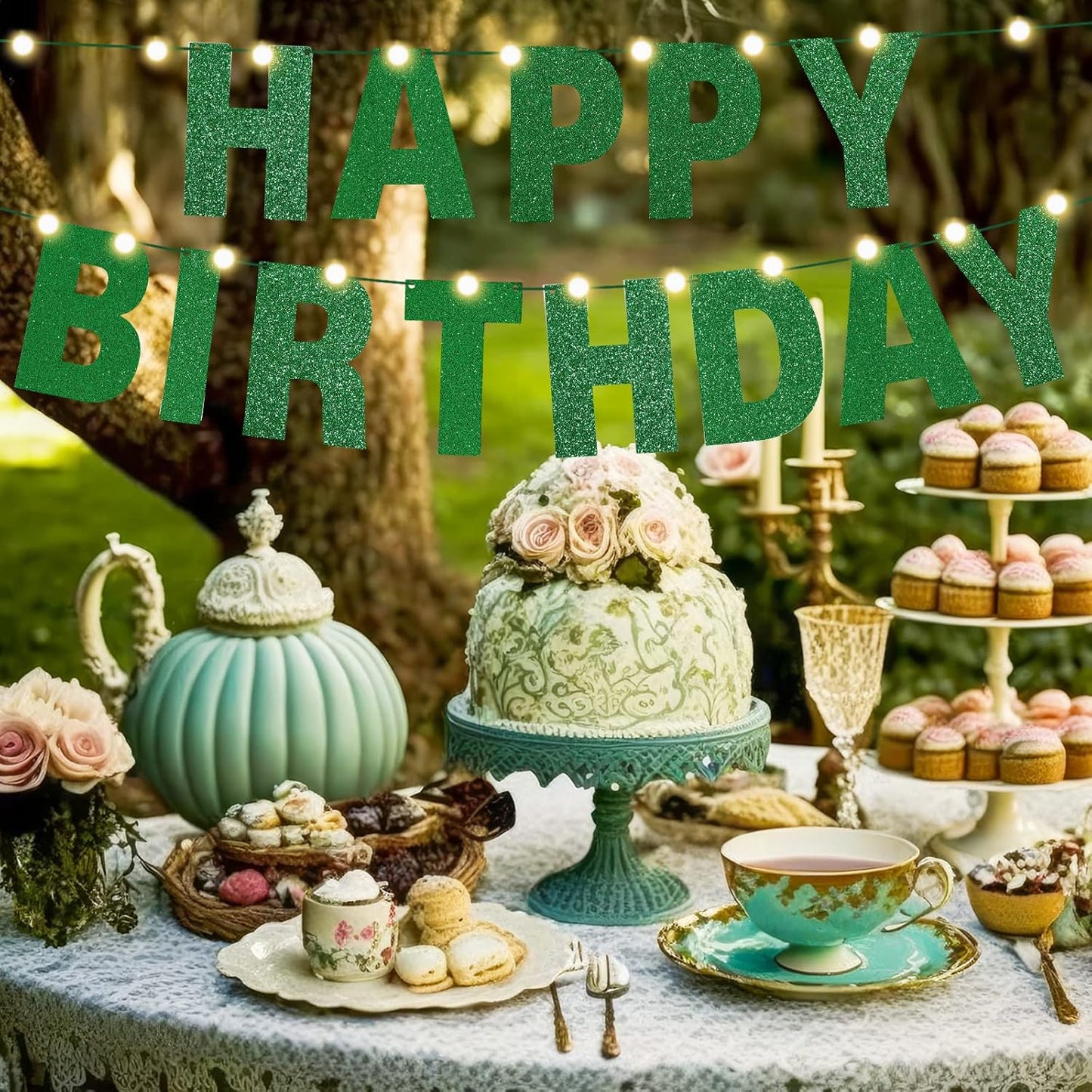 TaoBary 112 Pcs DIY Letter Custom Banner Glitter Customizable Banner Kit Including 107 Letters and Numbers 3 Rope for Valentine Birthday Party(Green)