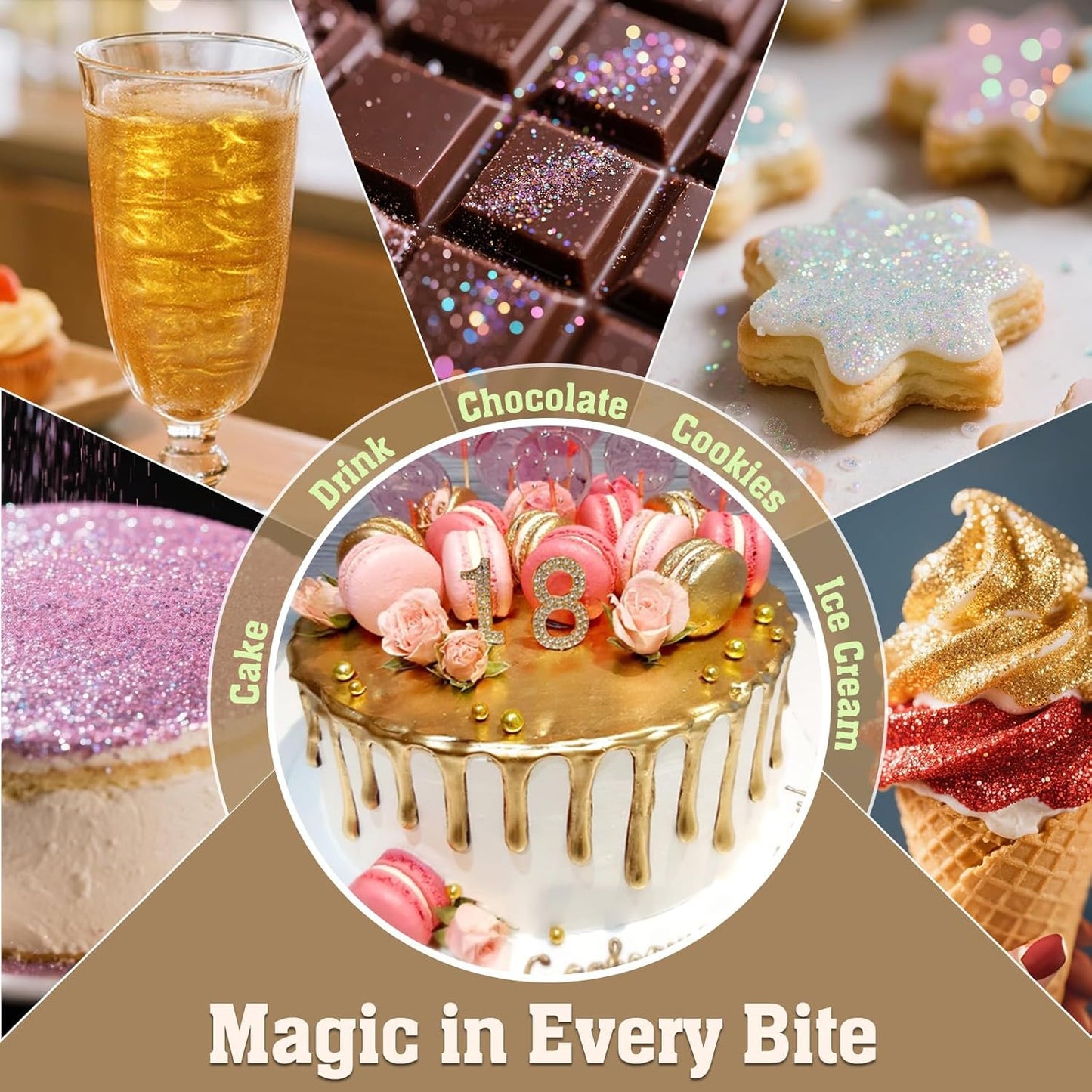 Twisweet Gold Edible Glitter for Drinks, Food Grade 10g Gold Sprinkles Cake Decorating Supplies, Edible Luster Dust for Cocktail Beverages, Food Coloring Shimmer Powder for Cupcakes Cookies Cake Decorations