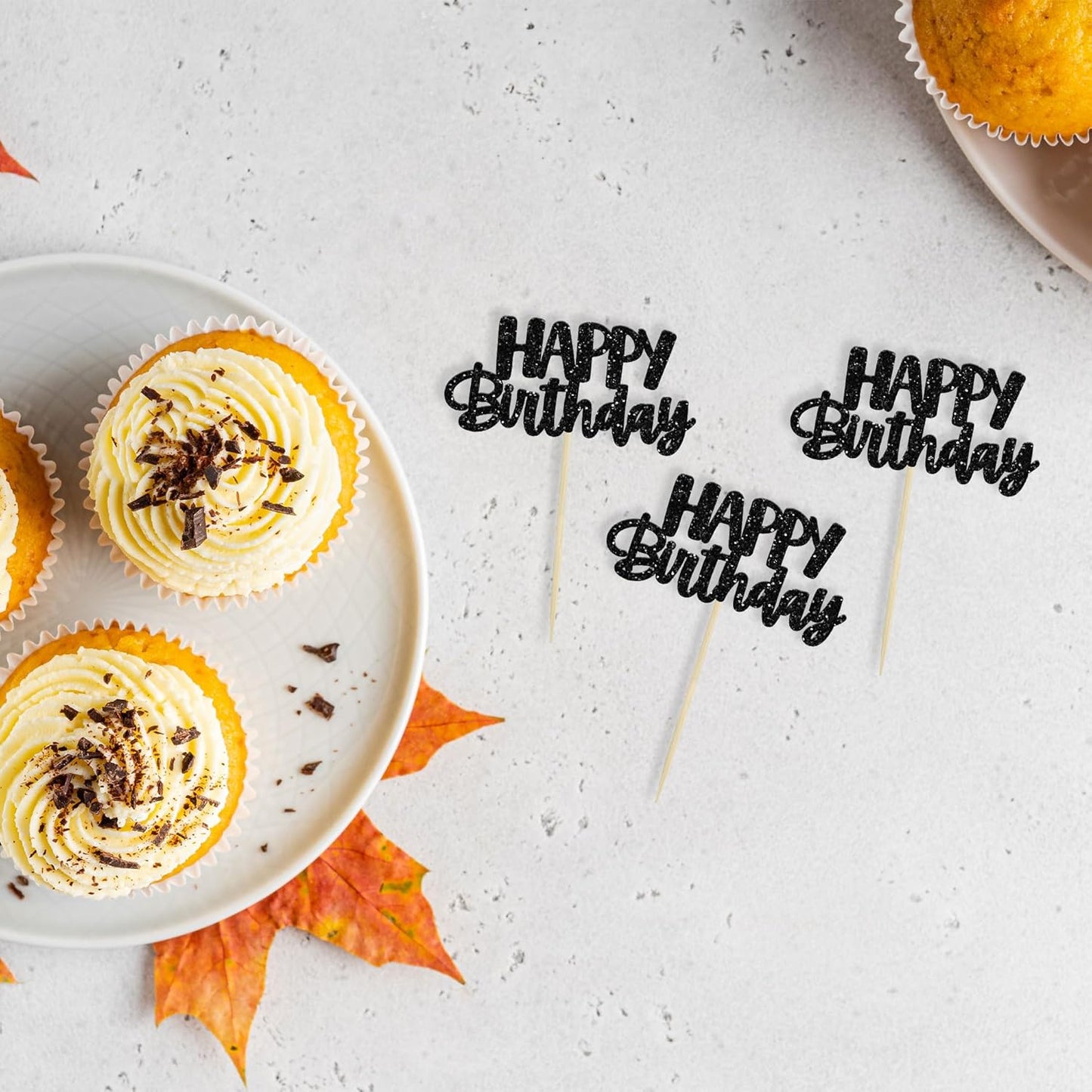 Gyufise Happy Birthday Cupcake Toppers Black Glitter Birthday Cake Topper Picks Dessert Topper Decoration for Birthday Party Anniversary Celebration