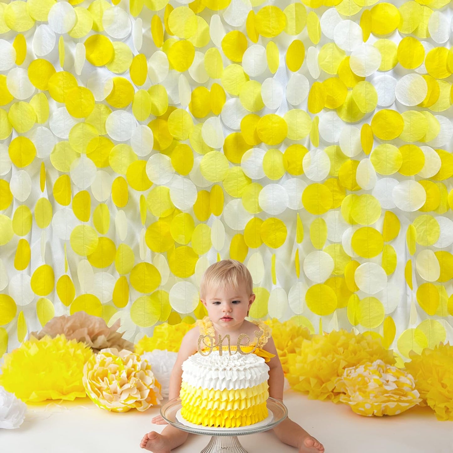 Party Decor - Gradient Yellow Backdrop and Tissue Paper for Birthday, Baby Shower and more
