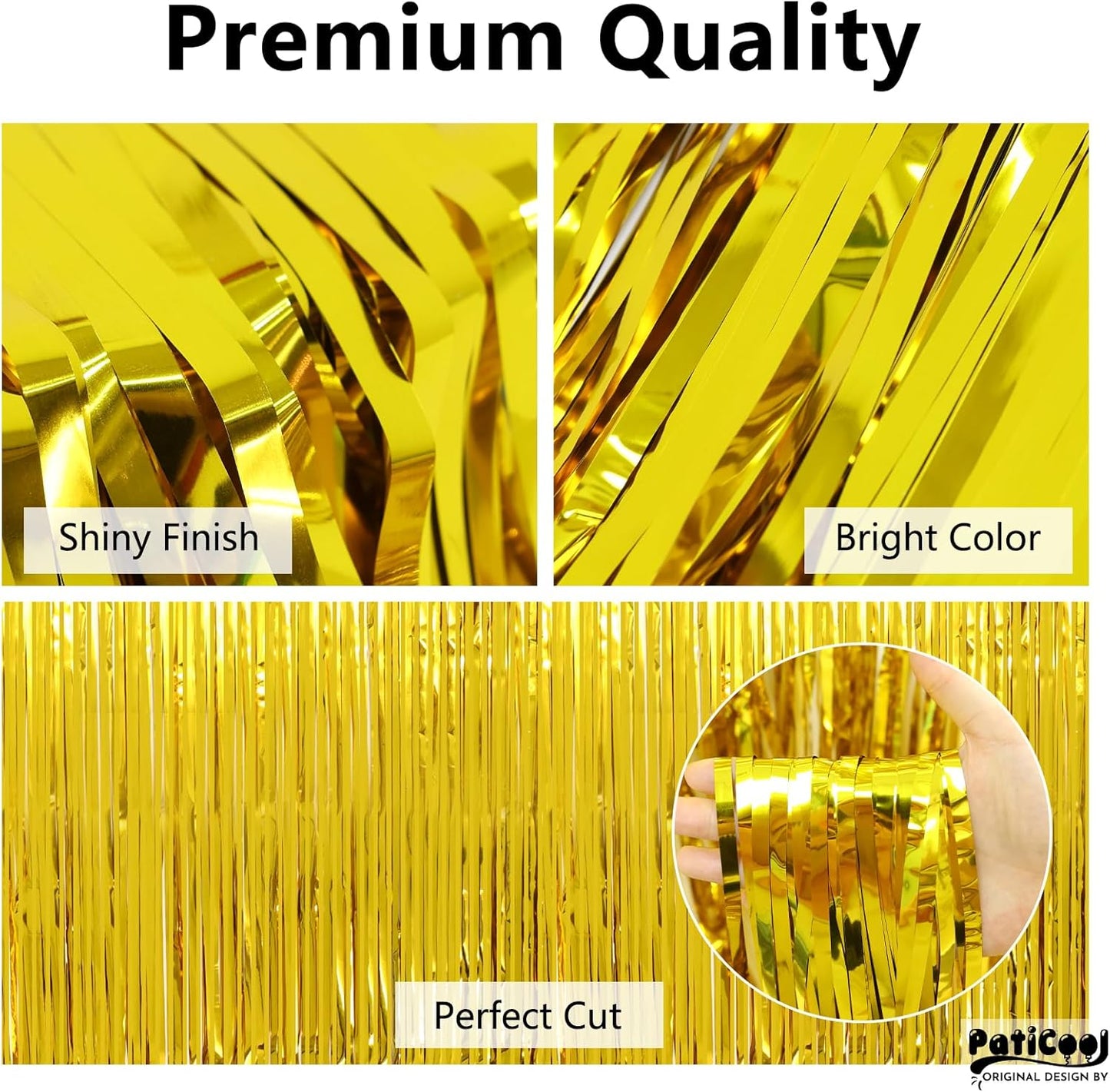 Gold Streamers Graduation Decorations - Thicken 4 Pack 3.2 x 8.2 FT - Golden Tinsel Foil Fringe Backdrop Curtains Party Backdrop for Birthday, Prom, Hollywood, Anniversary Party Decorations
