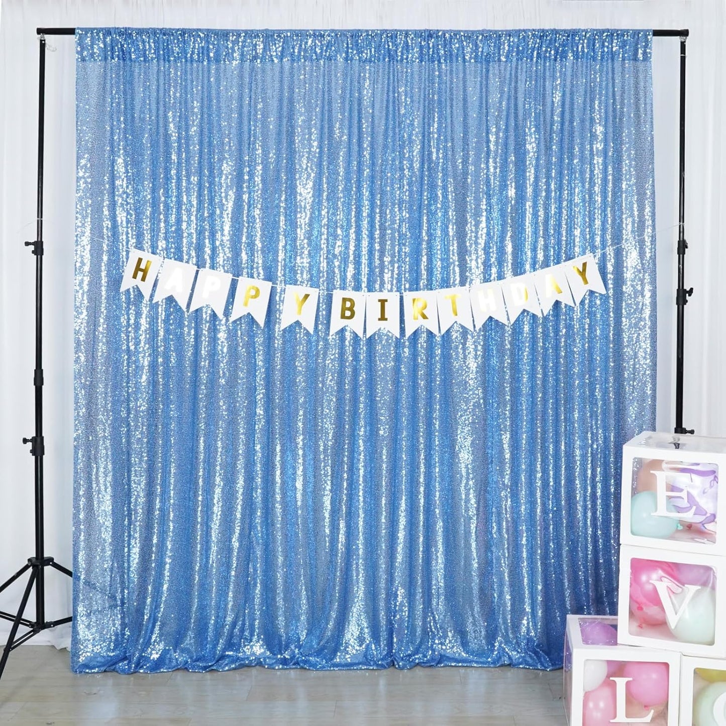 Poise3EHome Blue Sequin Backdrop,10FT x 10FT Sequin Photography Backdrop Curtain for Party Decoration, Baby Blue