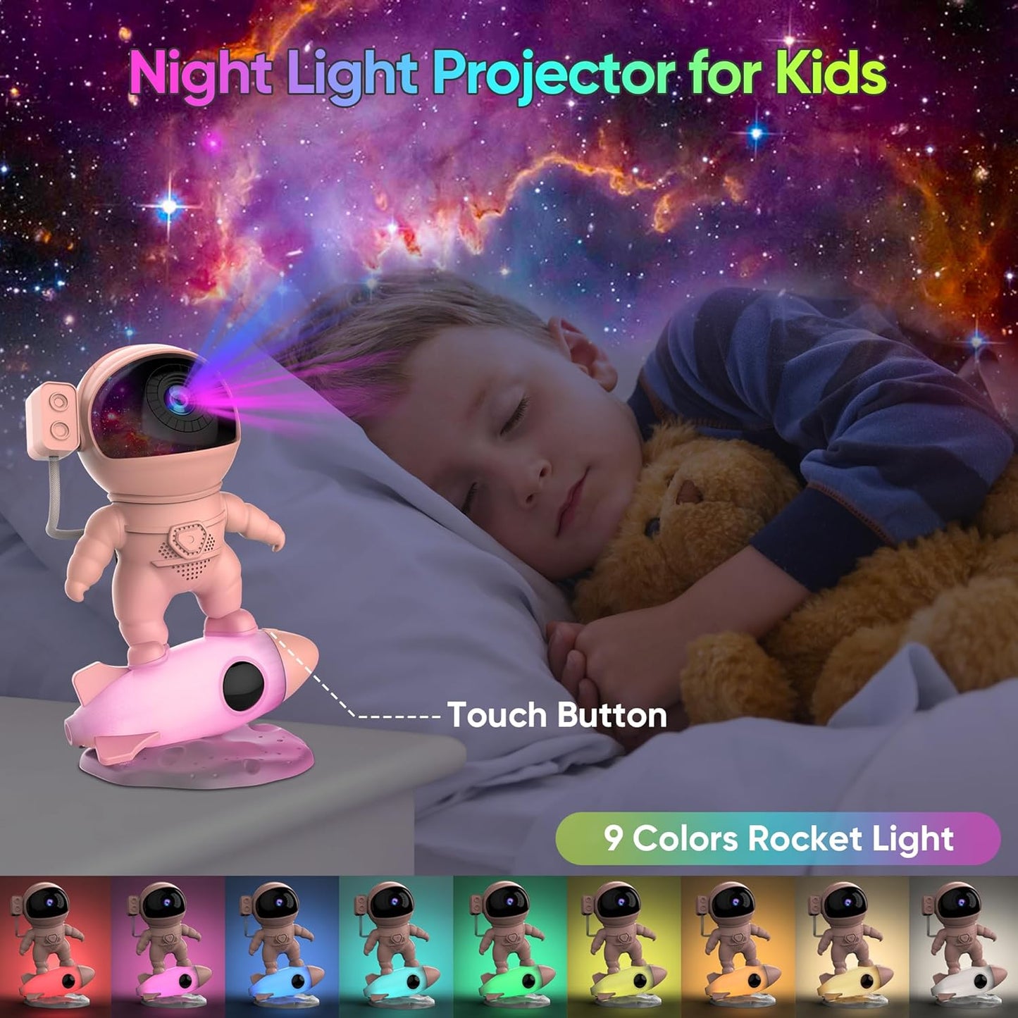 Star Projector, Astronaut Galaxy Projector for Bedroom, 12 in 1 HD Planetarium Projector with Timer & Rocket Night Lights, 360° Rotating Galaxy Star Night Light Projector for Kids Gifts