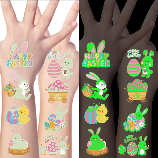 150 PCS Luminous Easter Tattoos for Kids, 25 Styles Glow Easter Stickers for Easter Basket Stuffers, Waterproof Easter Temporary Tattoos with Bunny Egg Chick for Easter Basket Filler Party Favors