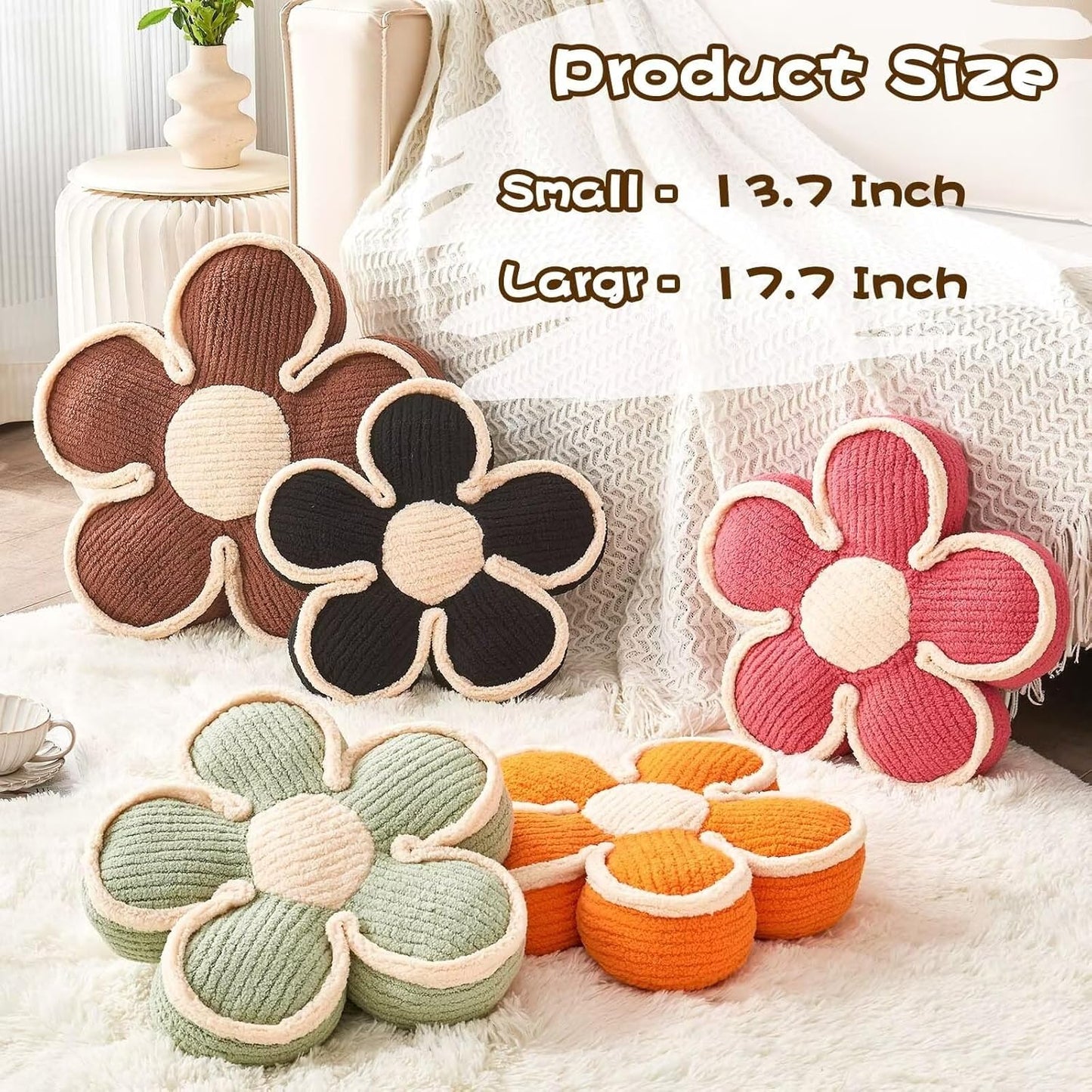 Flower Pillow, Soft Flower Shaped Floor Cushion, Flower Decorative Throw Pillow, Cute Flower Seating Cushion, Flower Room Décor Plush Pillows for Sofa Couch Bed (13.7 Inch, Sage Green)