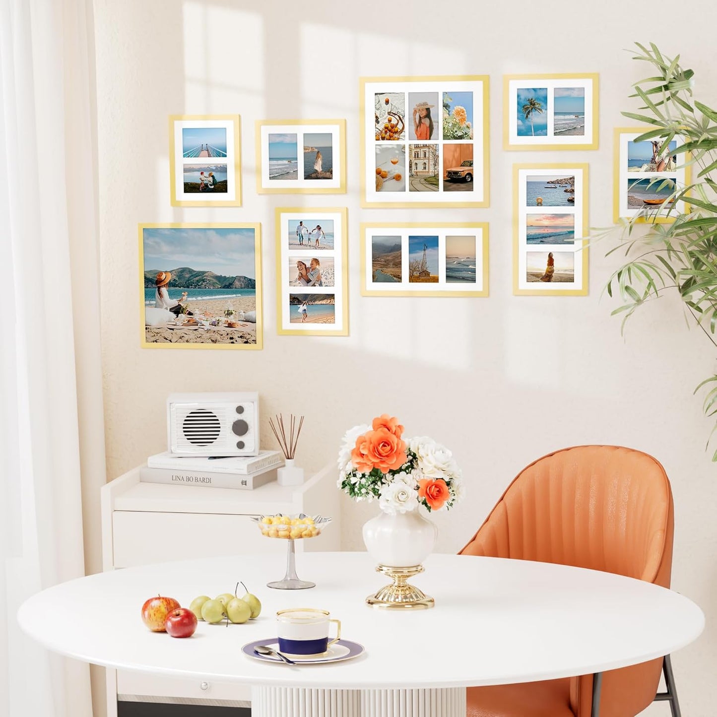 Vittanly 8x10 Collage Picture Frame, Displays 2Pcs 4x6 Pictures with Mat, Photo Frame for Wall Mounting or Table Top with Stand, Gold, 1 Pack