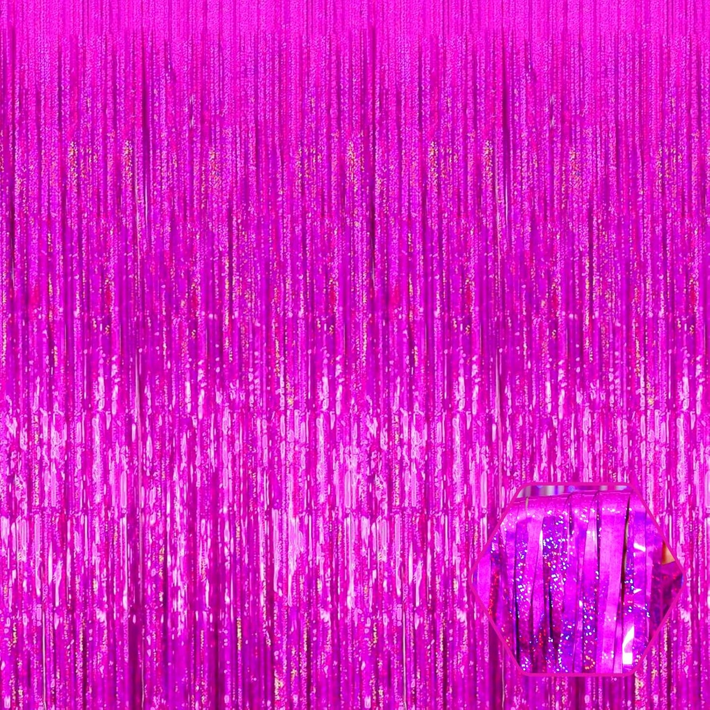 3 Pack Rose Red Foil Fringe Curtain Backdrop, 3.28Ft x 8.2Ft Metallic Tinsel Foil Fringe Streamer Curtains for Photo Booth, Mother's Day, Easter, Birthday, Wedding Party Decorations