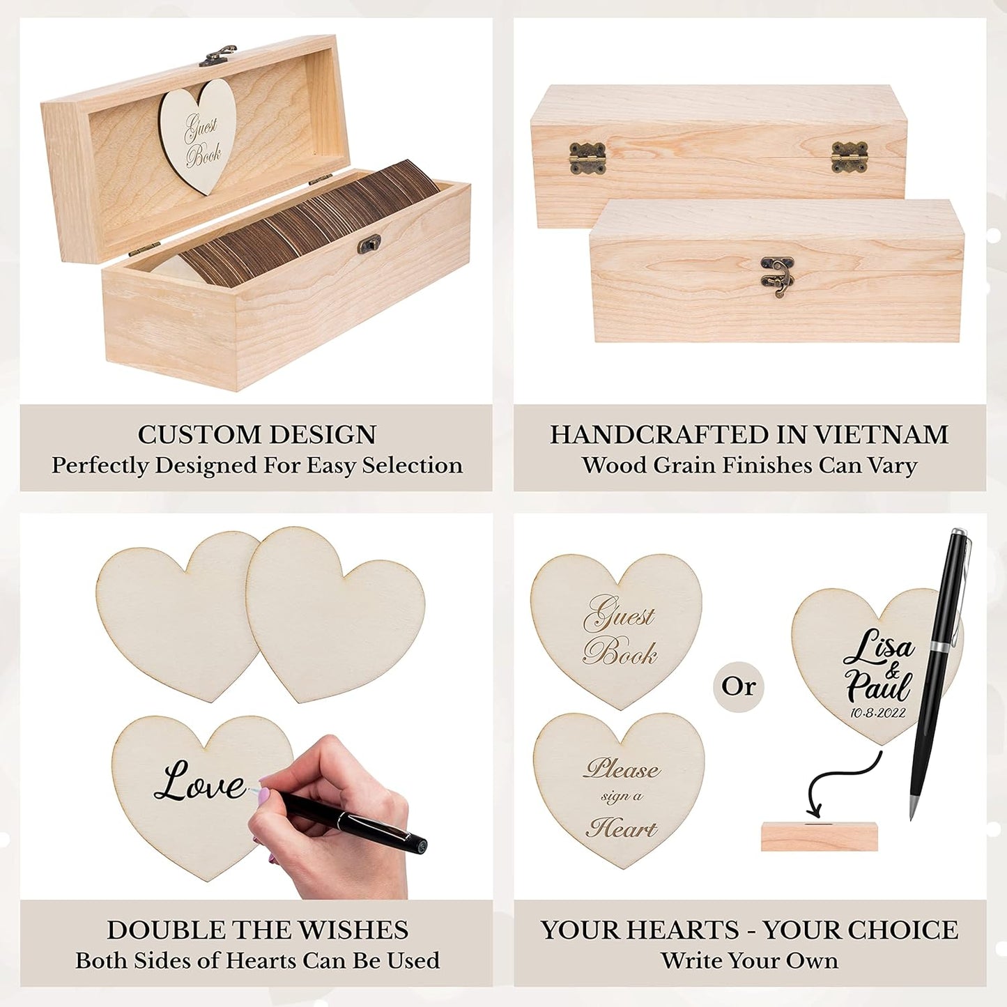 Jecor Wedding Guest Book Alternative - 98 Large Hearts - 2 Hearts Signs - Guest Book Wedding Reception, Baby & Bridal Shower, Anniversary, Birthday, Funeral - Natural