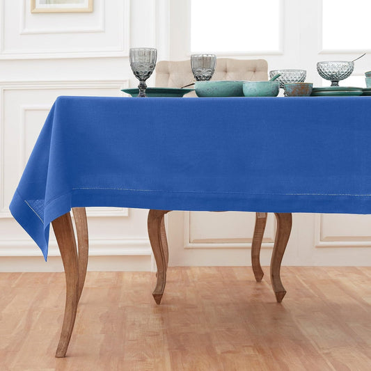 Solino Home Royal Blue Linen Tablecloth 54 x 72 Inch - 100% Pure Linen Hemstitch Table Cloth for Rectangle Tables - Classic Hemstitch, Machine Washable Tablecloth