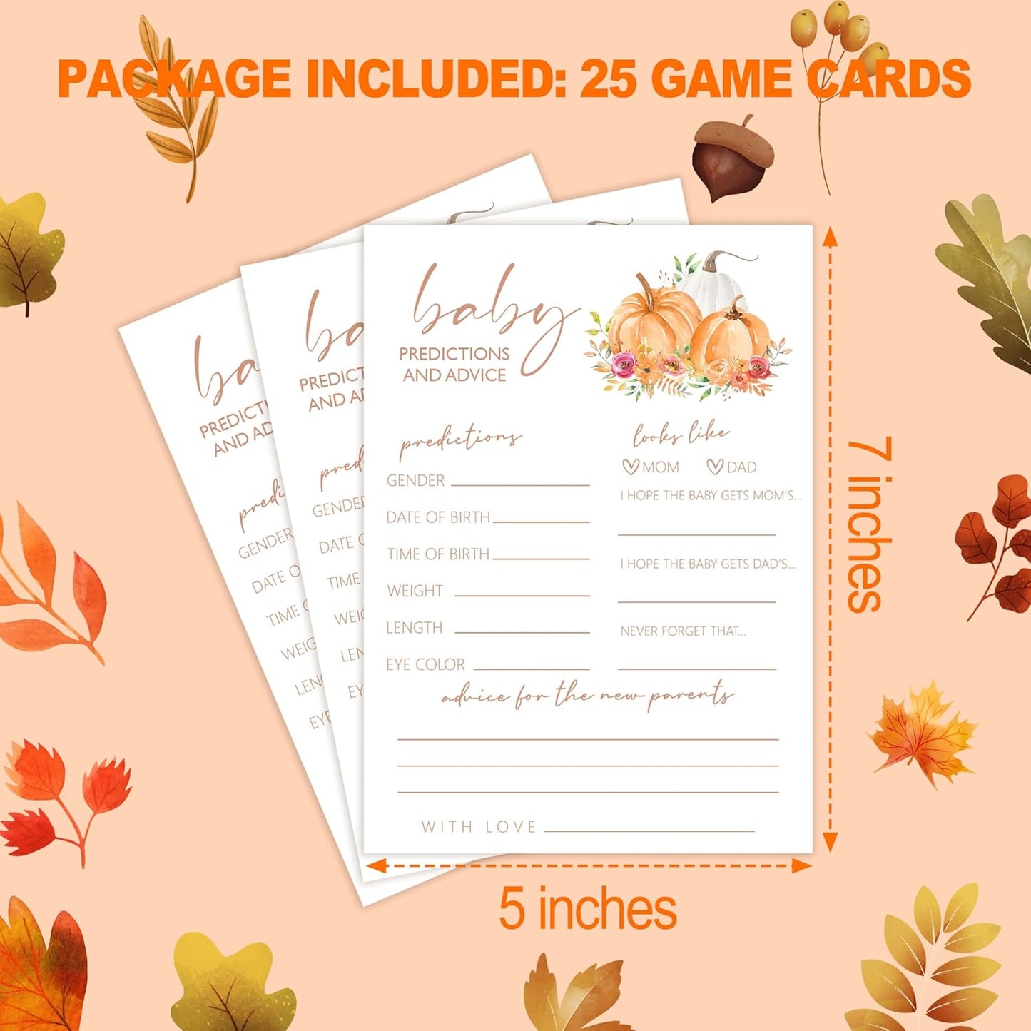 Baby Shower Games, Thanksgiving Baby Predictions and Advice Cards, 25 Sets Baby Gender Reveal Party Decorations Supplies Favors - E02