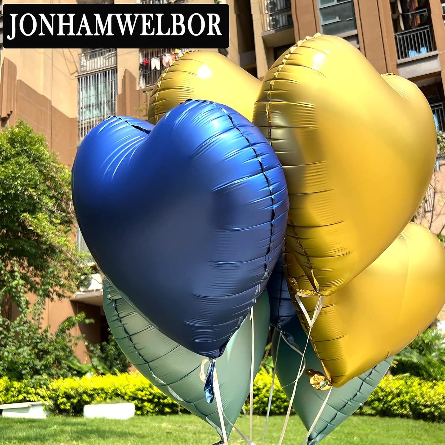 Jonhamwelbor 20Pcs 18 inch Metallic Blue Foil Mylar Heart Shape Balloons Decorations Valentines Birthday Wedding Baby Shower Party (Metallic Blue)