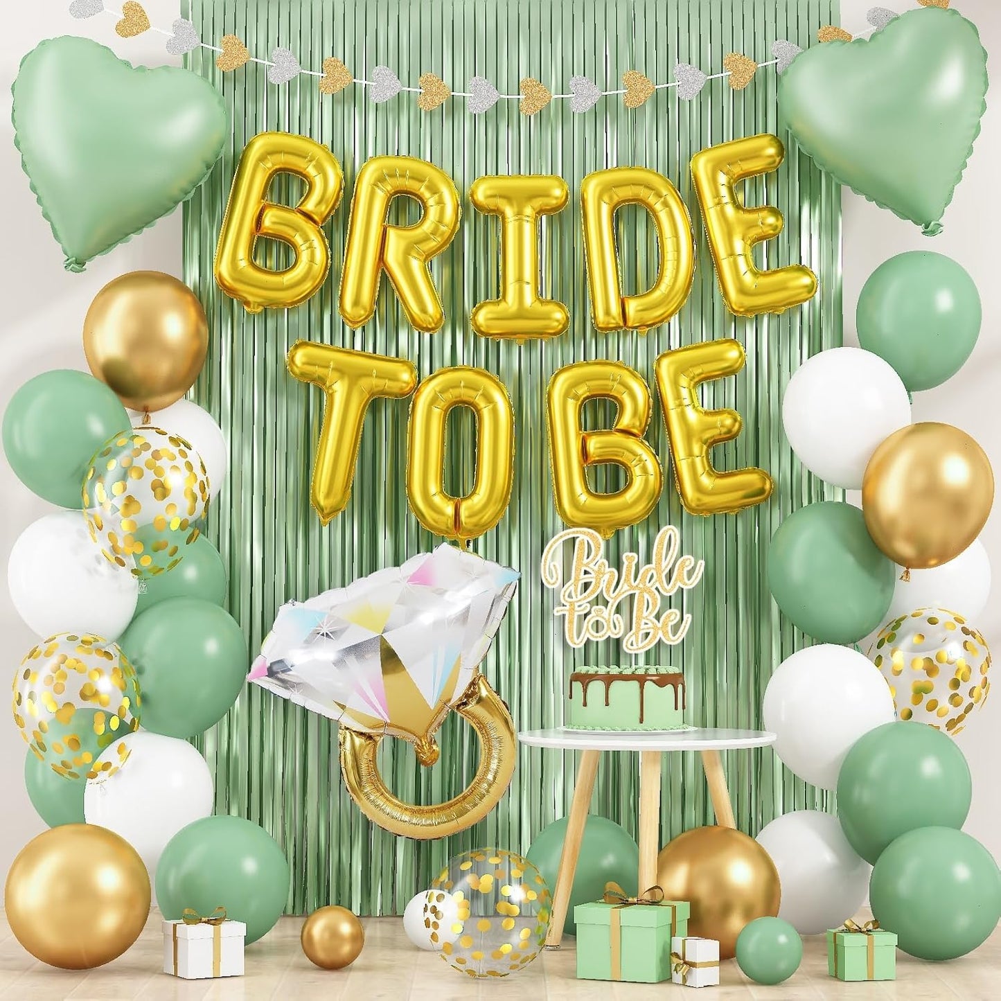 Sage Green Bachelorette Party Decorations, Bride To Be Helium Mylar Foil Letter Balloons with White Gold Camp Latex Balloons and for Bridal Shower Decoration Engagement Hen Wedding Party Decor