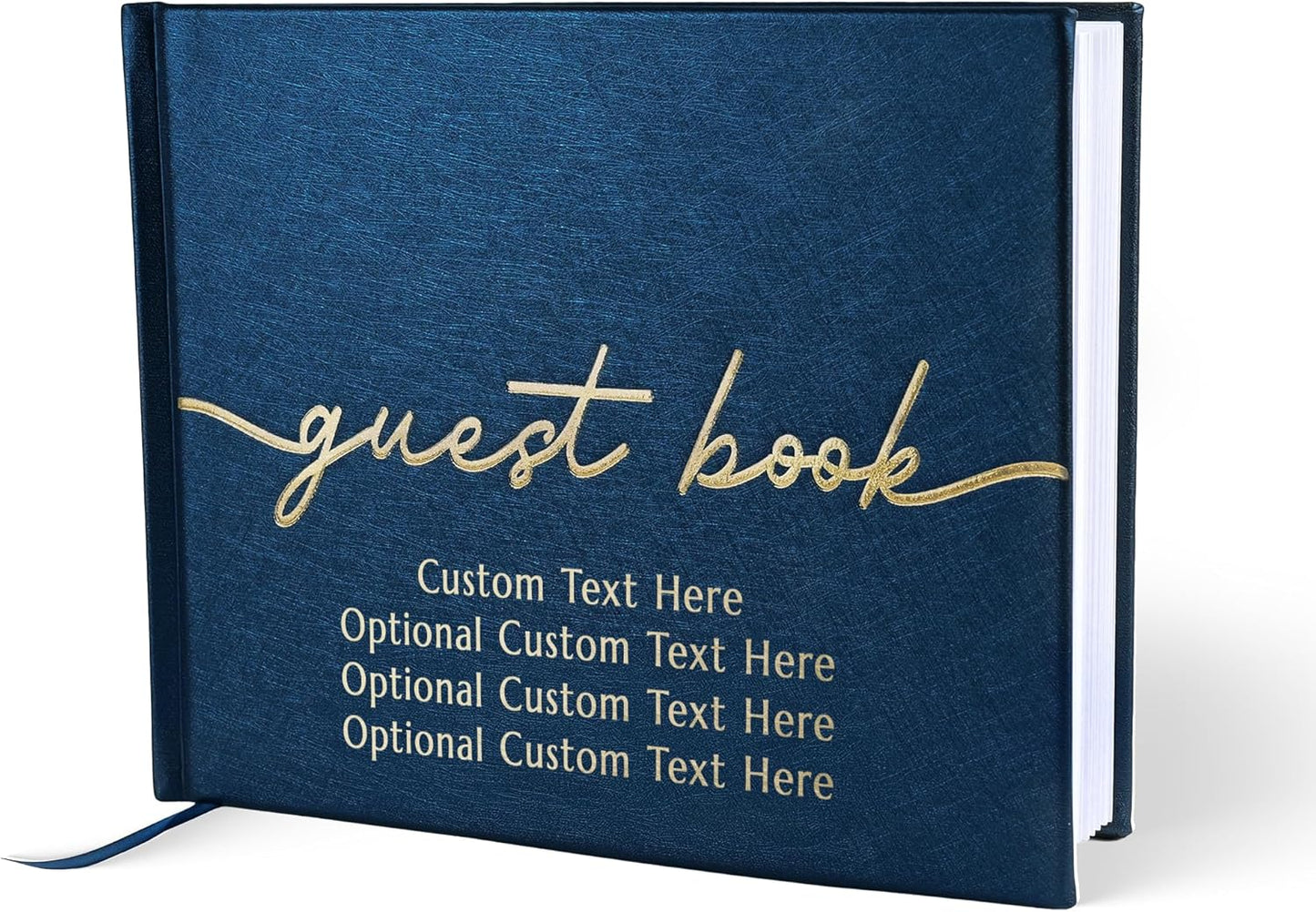 Promot Personalized Guestbook for Party (Sapphire Blue) - 110 Lined Pages in Wood-Free Vegan Leather Hard Cover - Wedding Guest Book Sign in and Photos, Baby Shower, Birthday or Graduation