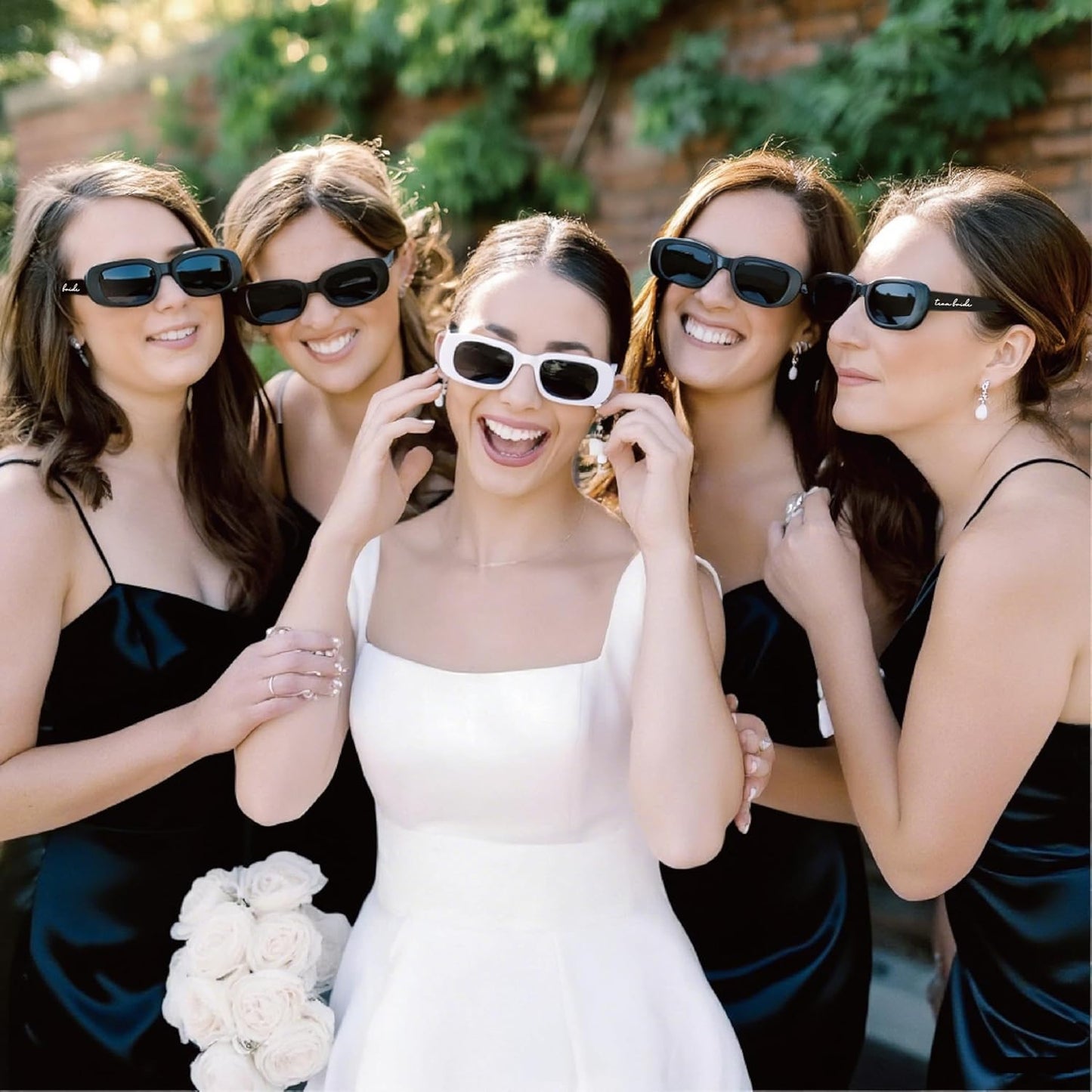 Bride's Babes Bachelorette Sunglasses, Bridesmaid Sunglasses,10 Pack Rectangle Team Bride glasses for Bachelorette Party