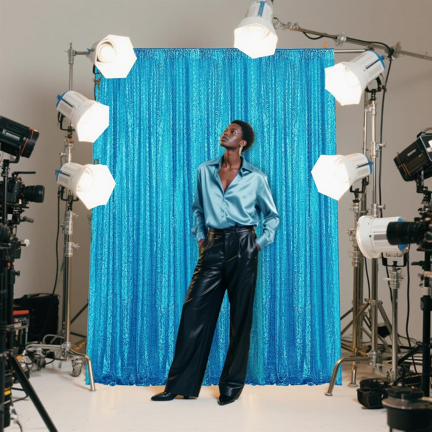 Turquoise Sequin Backdrop Curtain 2 Pieces 2FTx8FT Glitter Photography Backdrop for Party Wedding Birthday Christmas Decorations