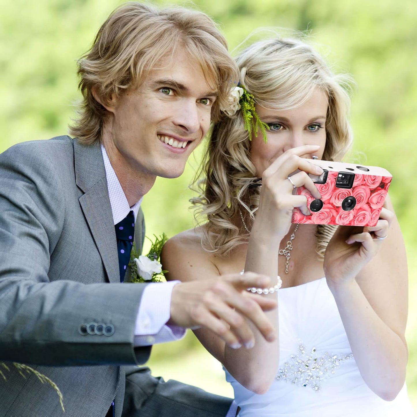 12 Pack Disposable Camera Bulk for Wedding 34 mm Single Use Film Camera with Flash for Wedding Baby Shower Anniversary Gathering Travel Camp Party Supply(Pink Rose)