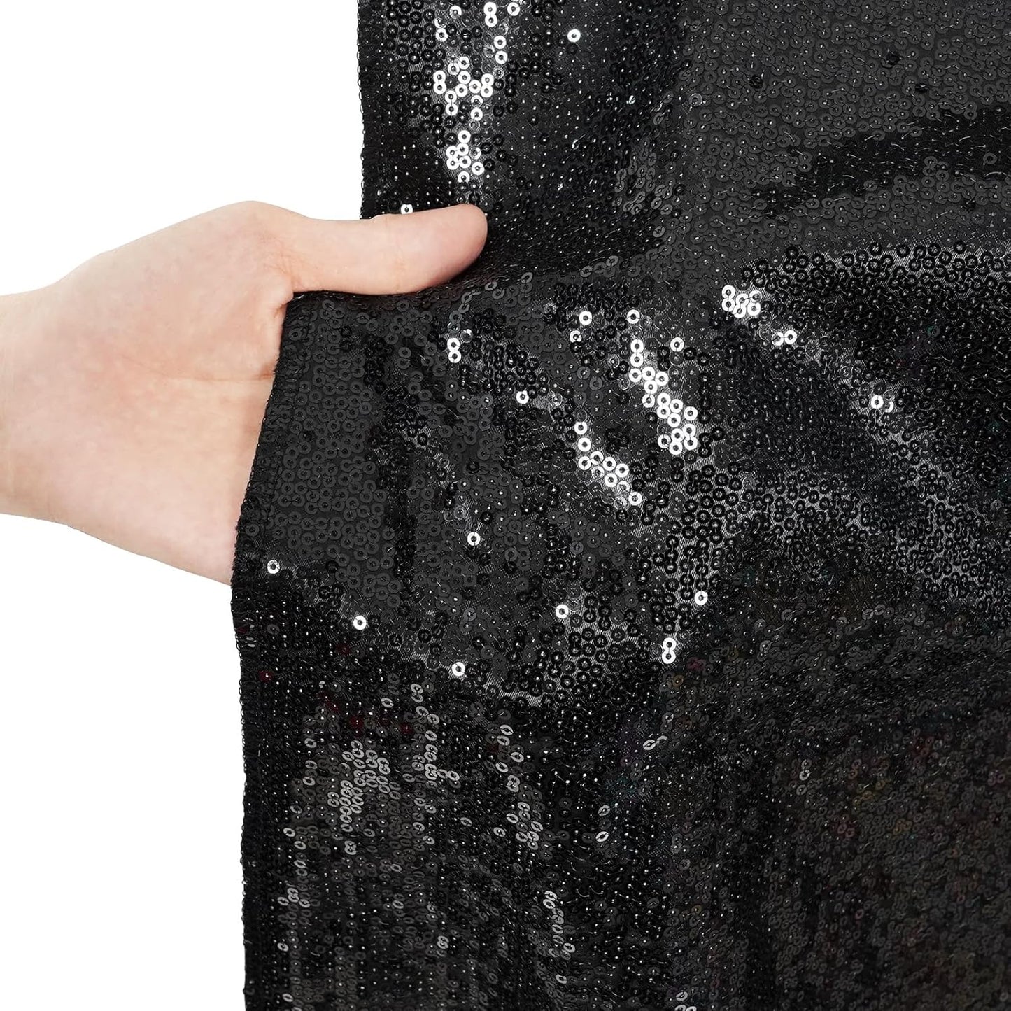 Poise3EHome Black Sequin Backdrop (6Ft x 6Ft),Thick Satin Black Sequin Photo Backdrop Curtain,Sparkly Opaque Photography Curtain Sequence Xmas Thanksgiving Backdrop for Wedding Party Decor