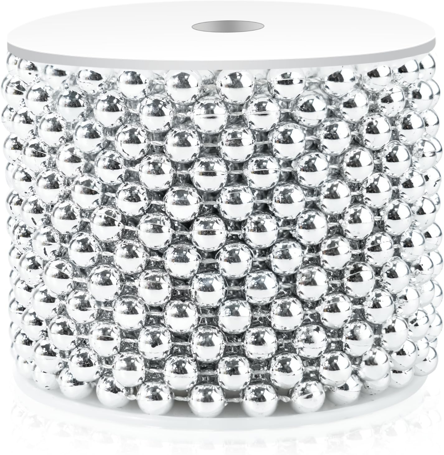 Craft String Pearls 8MM Pearl Bead, 33 Feet Silver Faux Pearl Garland Spool Roll Strand Wedding Party Decoration, Christmas Tree Decorations