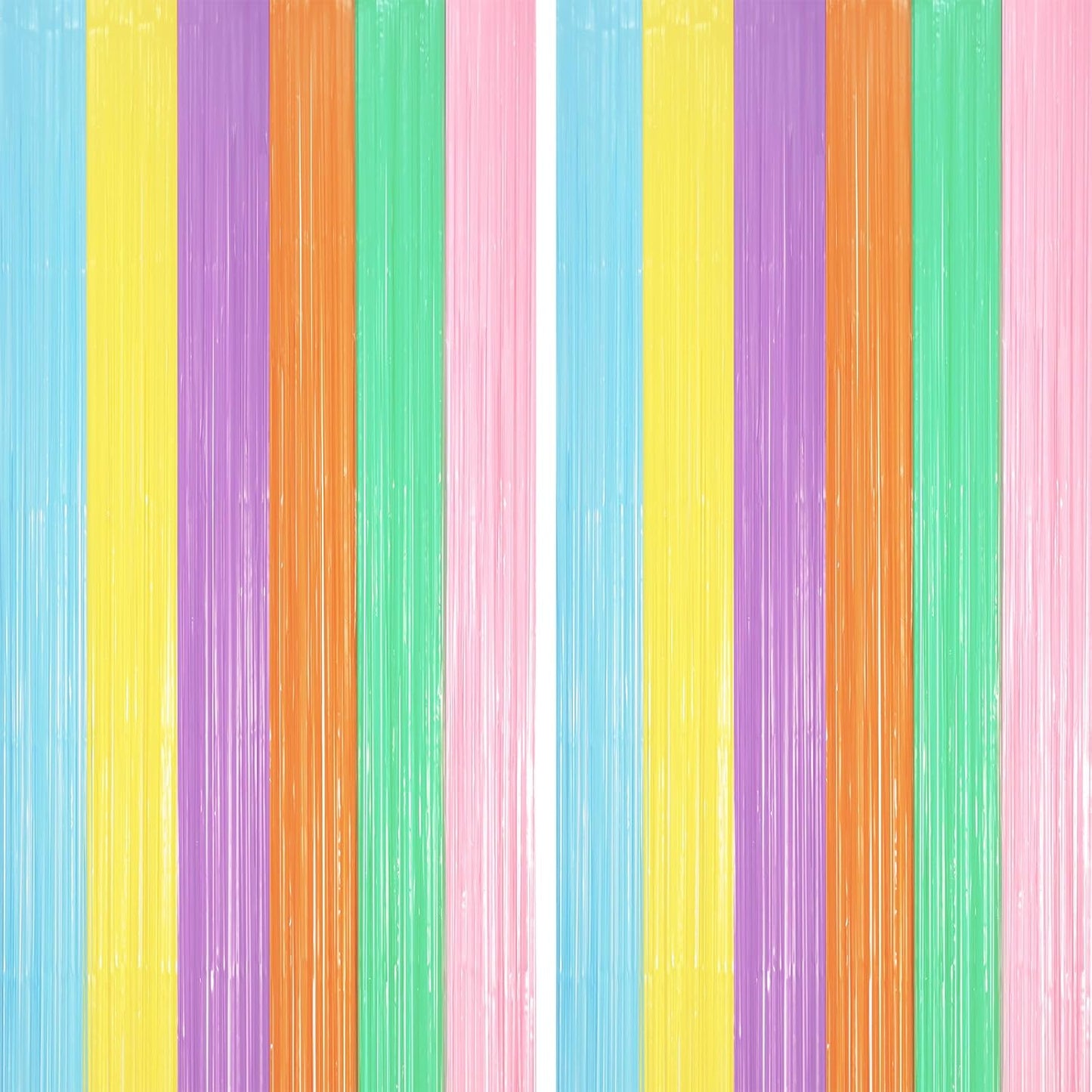 2 Pack Pastel Rainbow Foil Fringe Backdrop Curtains, Tinsel Streamers Party Decorations, Fringe Backdrop, Door Shimmer for Baby Shower or Birthday Party