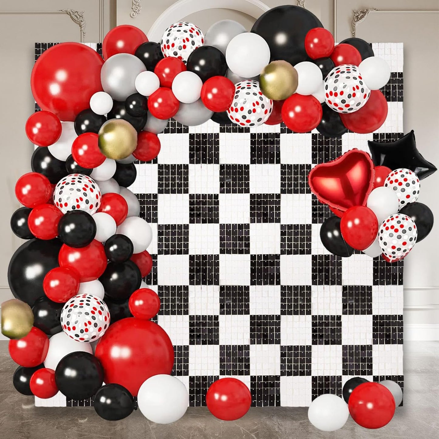 12PCS Black White Shimmer Wall Backdrop, Square Sequin Photo Backdrops Panel, Glitter Wall Background for Birthdays, Weddings, Christmas, Engagements, Disco Bachelorette Party Decor (3FTx4FT)