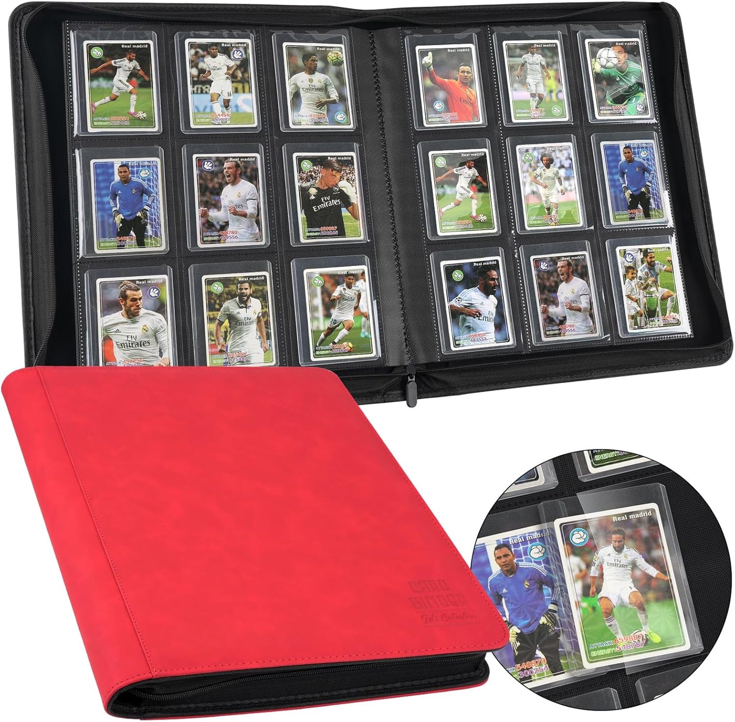 Toploader Binder with 9-Pocket Pages, Holds 288 "3×4" Rigid Toploader Hard Cases, Card Holder for Collectible Cards or Sports Cards, Durable Sleeves for Storage & Display (Red)
