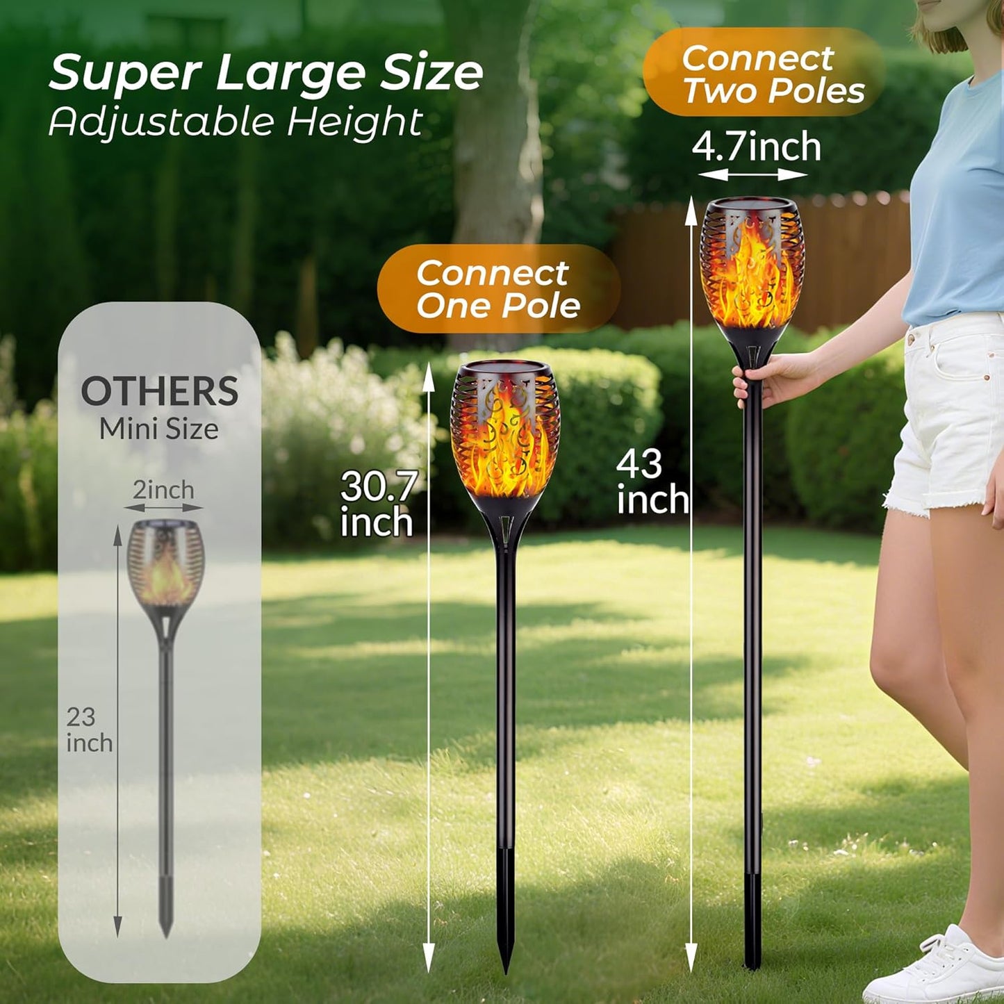 Walensee Solar Tiki Torches with Flickering Flame,96 LED Solar Torch Lights Outdoor Waterproof,43" Tall Super Larger Size Tiki Torches for Outside Garden Patio Yard, 6Pack