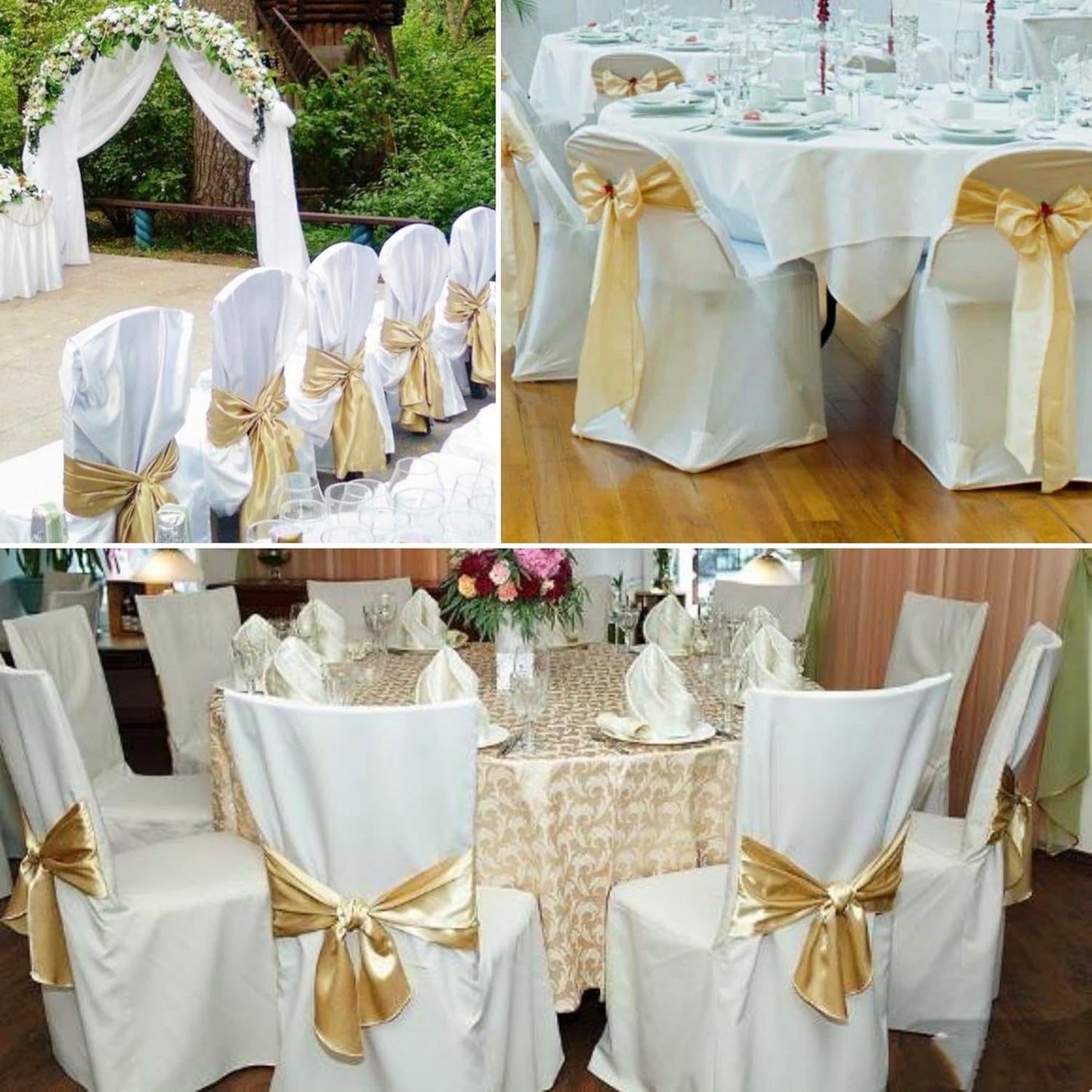 100 PCS Satin Chair Sashes Decorative Bow Chair Sashe Ties Chair Ribbon Bows Chair Cover Band for Wedding Birthday Party Ceremony Reception Hotel Events Banquet Home Kitchen Decor(7x108inch,Champagne)