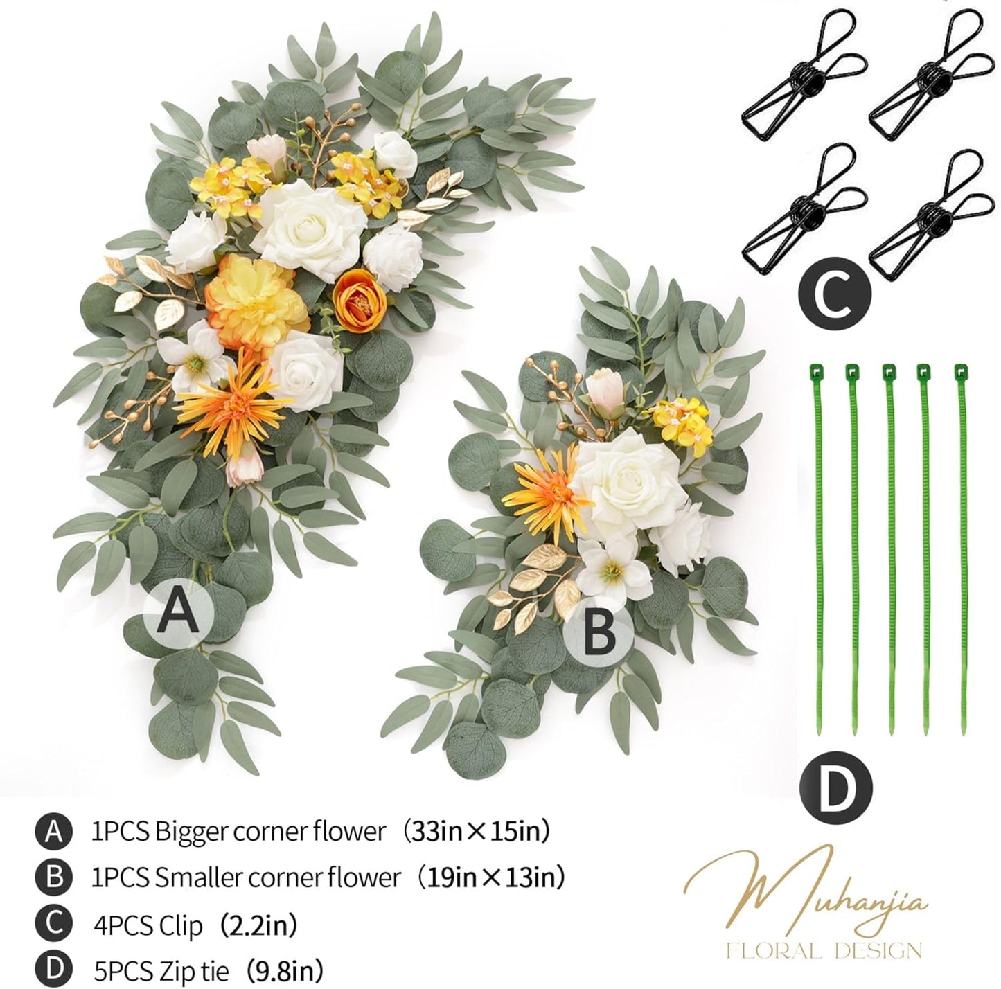 Wedding Sign Faux Flower Swag (Pack of 2) for Ceremony Party Reception Entrance Floral Decor Wall Easel Stand for Wedding Poster Welcome Sign (Bright Yellow)
