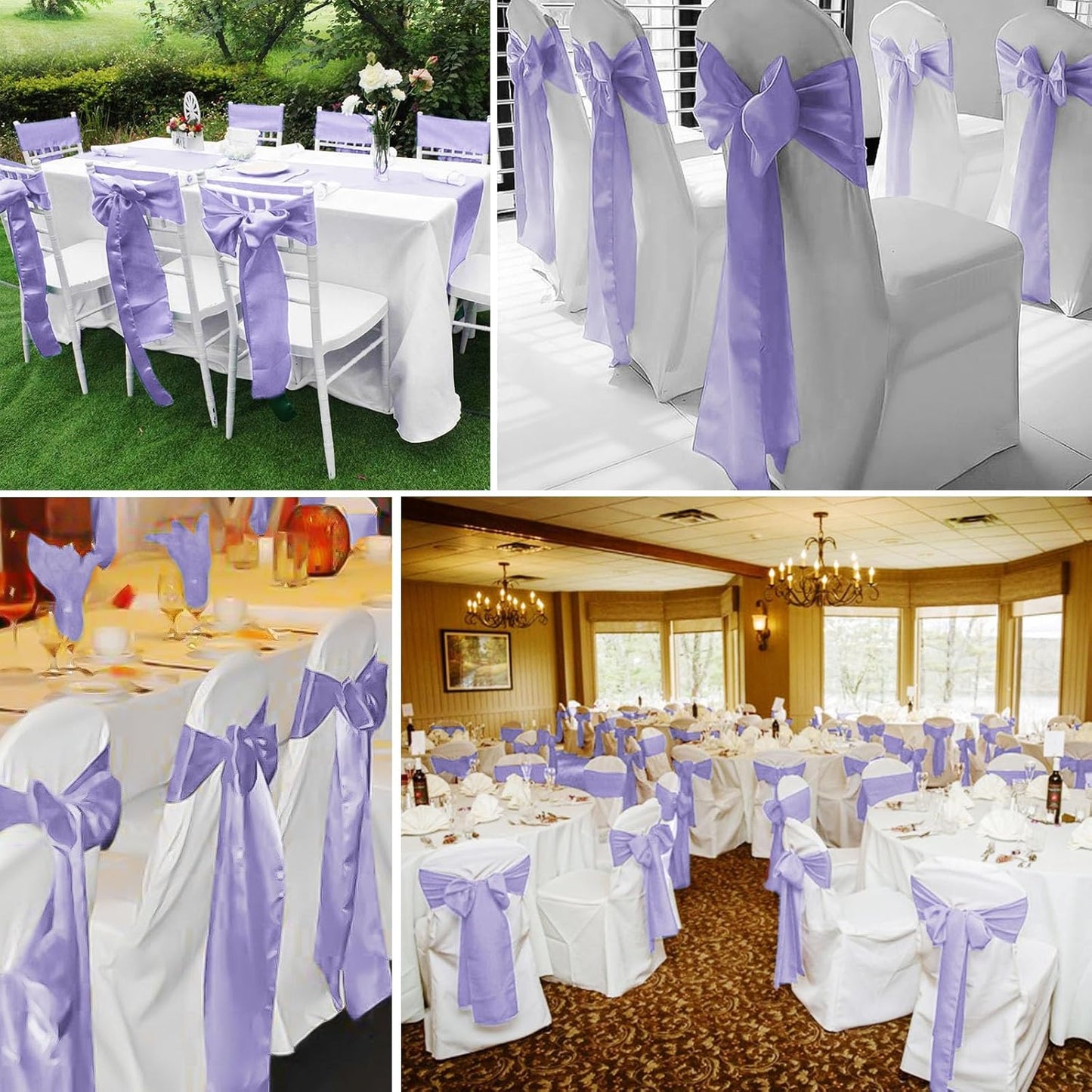 fani 60 PCS Lavender Purple Satin Chair Sashes Bows Universal Chair Cover for Wedding Reception Restaurant Event Decoration Banquet,Party,Hotel Event Decorations (7 x 108 inch)