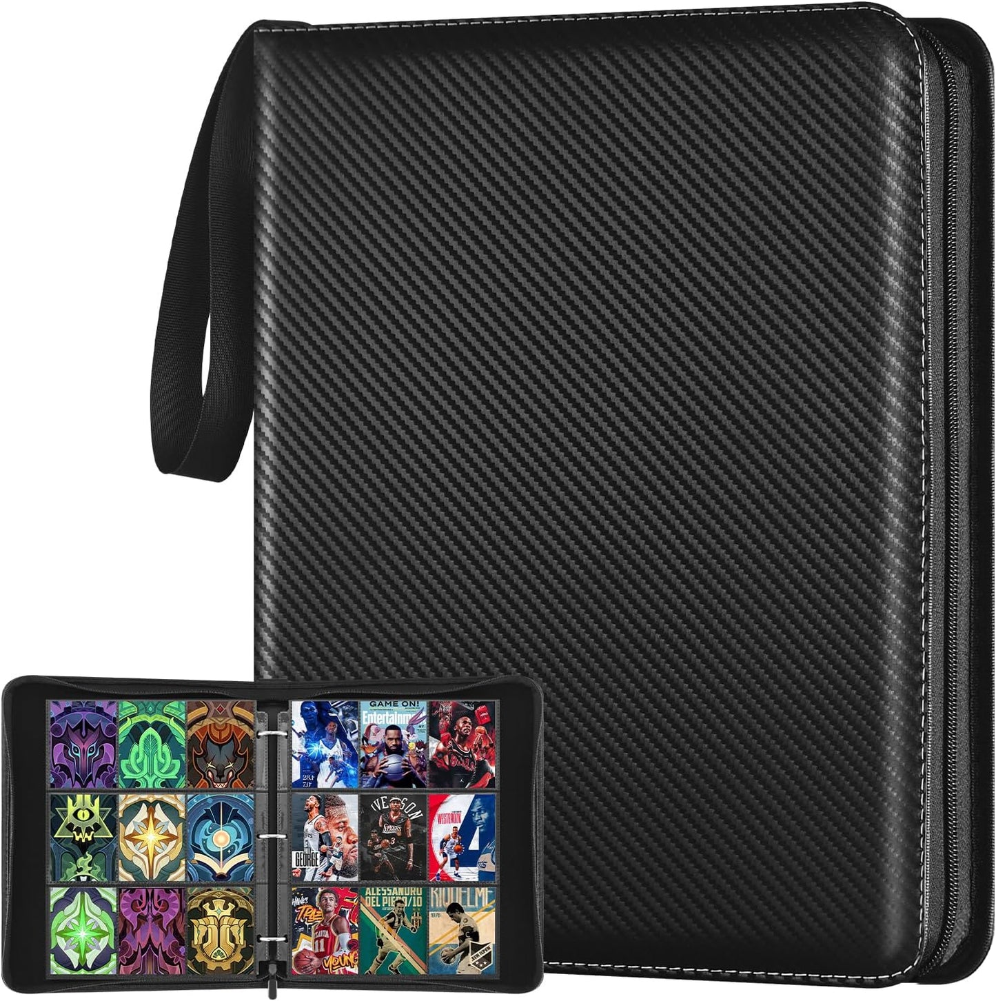 9 Pocket Card Binder, 900 Double Sided Pockets, PU Collection Binder for MTG, TCG, Sports Cards, Black (Carbon Black)