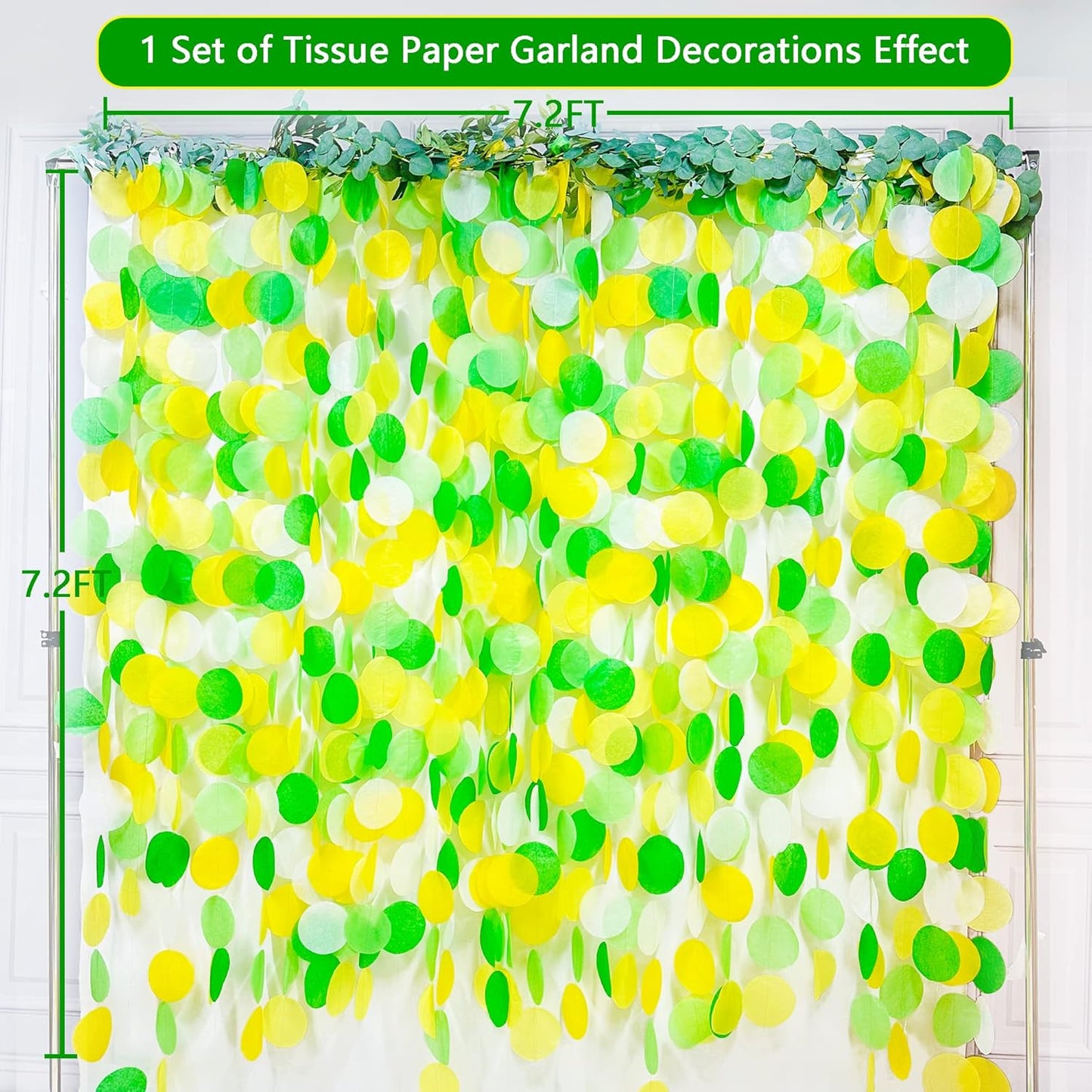 192Ft Yellow and Green Party Decorations Big Circle Dot Backdrop Garland Tissue Paper Polka Dots Hanging Curtain Streamer for Spring Summer Birthday Engagement Wedding Bridal Shower Tea Party Supplies