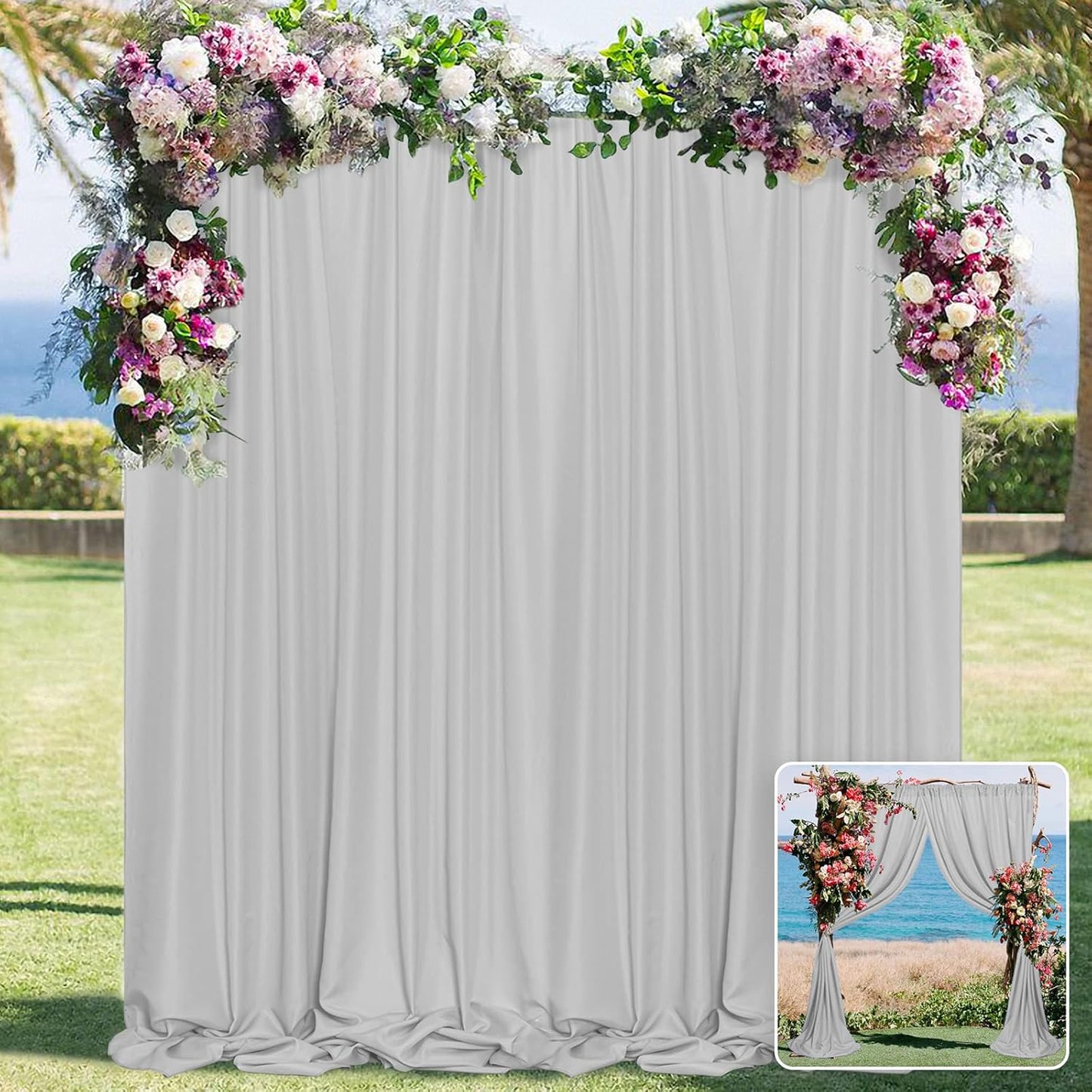 MYSKY HOME Light Grey Backdrop Curtains for Parties, Weddings, Stage - 5ft x 10ft, 2 Panels