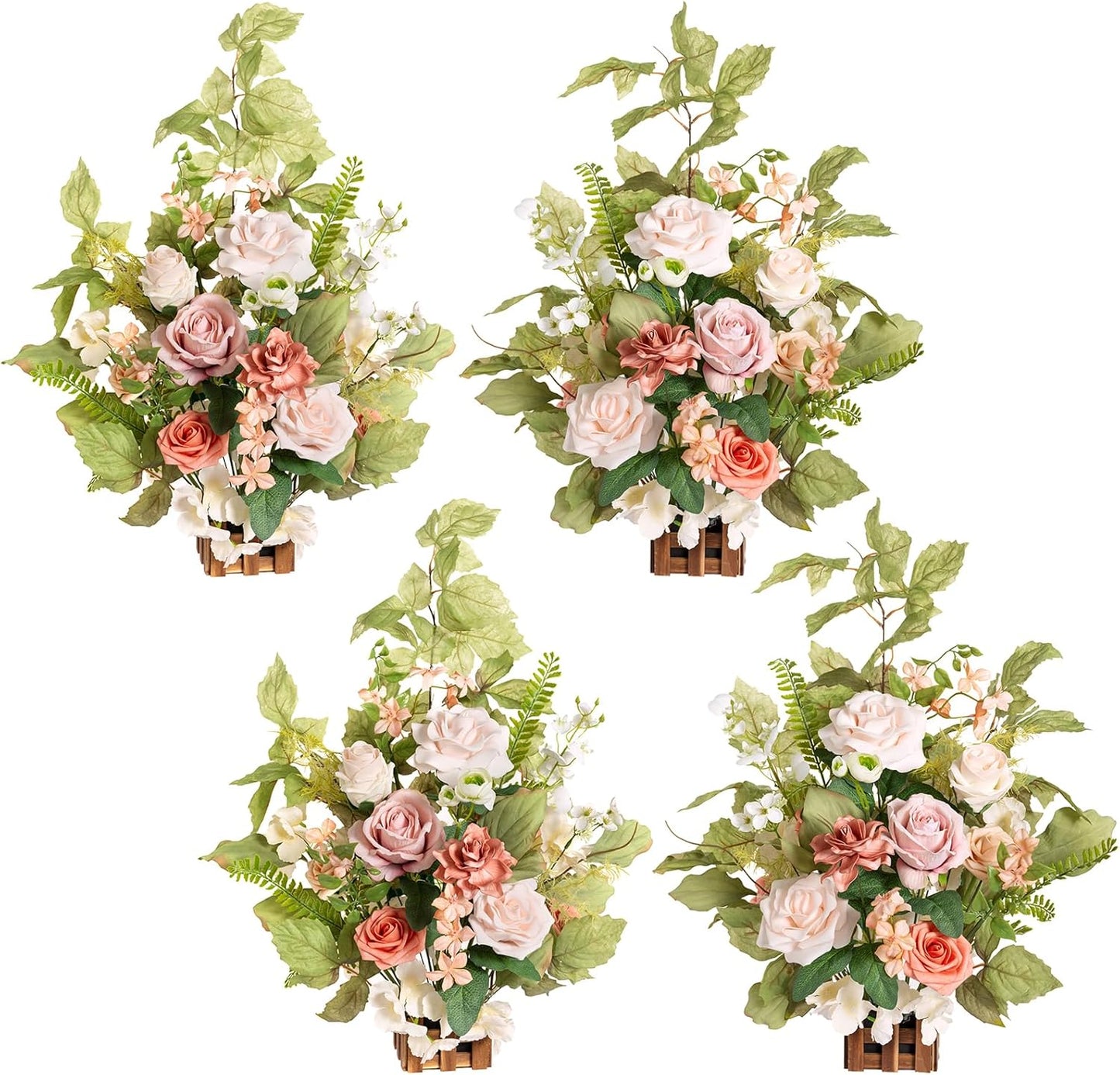 Ling's Moment 17.5" Tall Standing Artificial Flowers Arrangements 4pcs Fall Wedding Aisle Runner Chair Decorations Blush & Pink Centerpieces for Ceremony Reception Rose Floral Party Outdoor