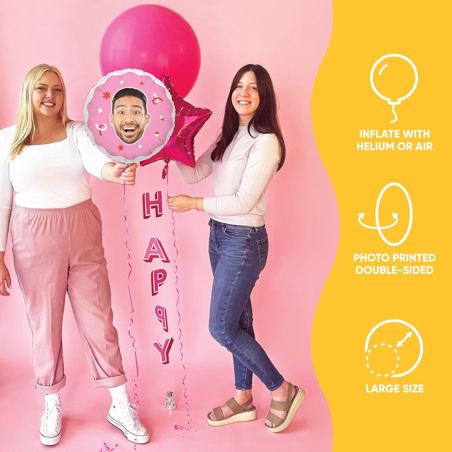 Big Dot of Happiness Personalized Fun Face Photo Pink Balloons, Custom Birthday Balloons, Girl Baby Shower Decorations, Bachelorette Party Decor, Circle Double-Sided Mylar Balloon, 1 Piece