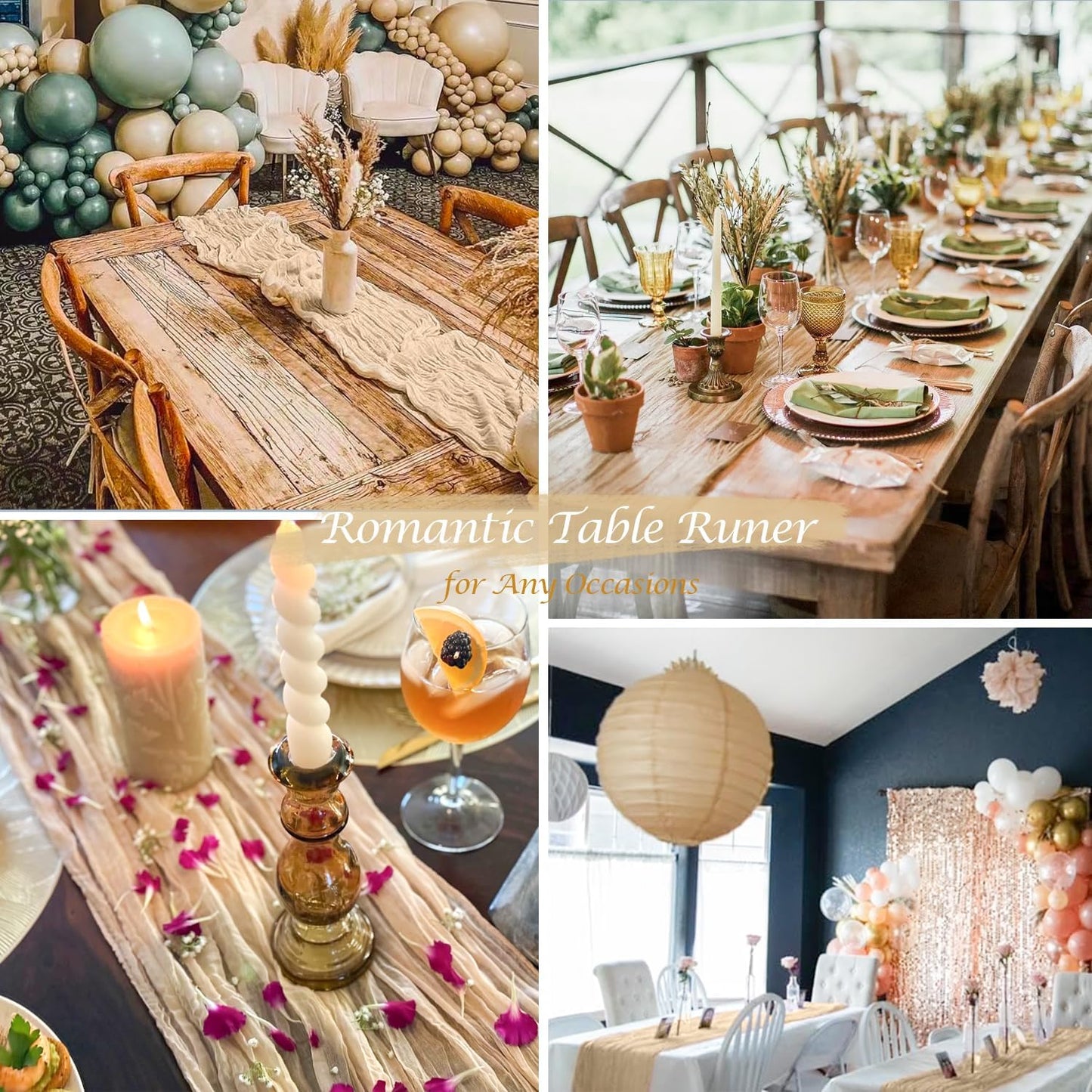 12 Pack Champagne Cheesecloth Table Runner 35x120 Inches, Fall Thanksgiving Cheese Cloth Table Runner 10FT Boho Sheer Gauze Runner for Bridal Shower Wedding Baby Shower Party Decor