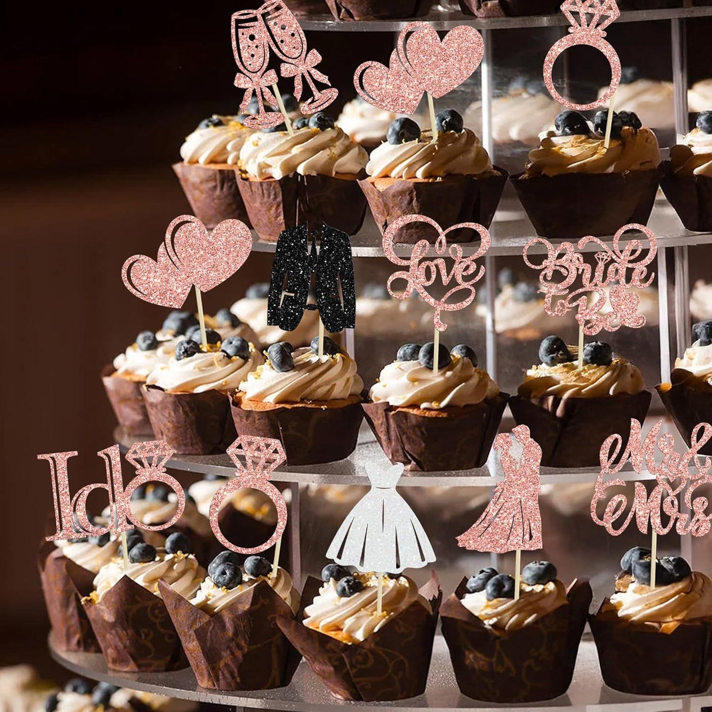 Gyufise 30Pcs Bride to Be Cupcake Toppers Glitter Diamond Ring I Do Love Cupcake Picks Miss to Mrs Bridal Shower Wedding Engagement Bachelorette Cake Decoration Rose Gold
