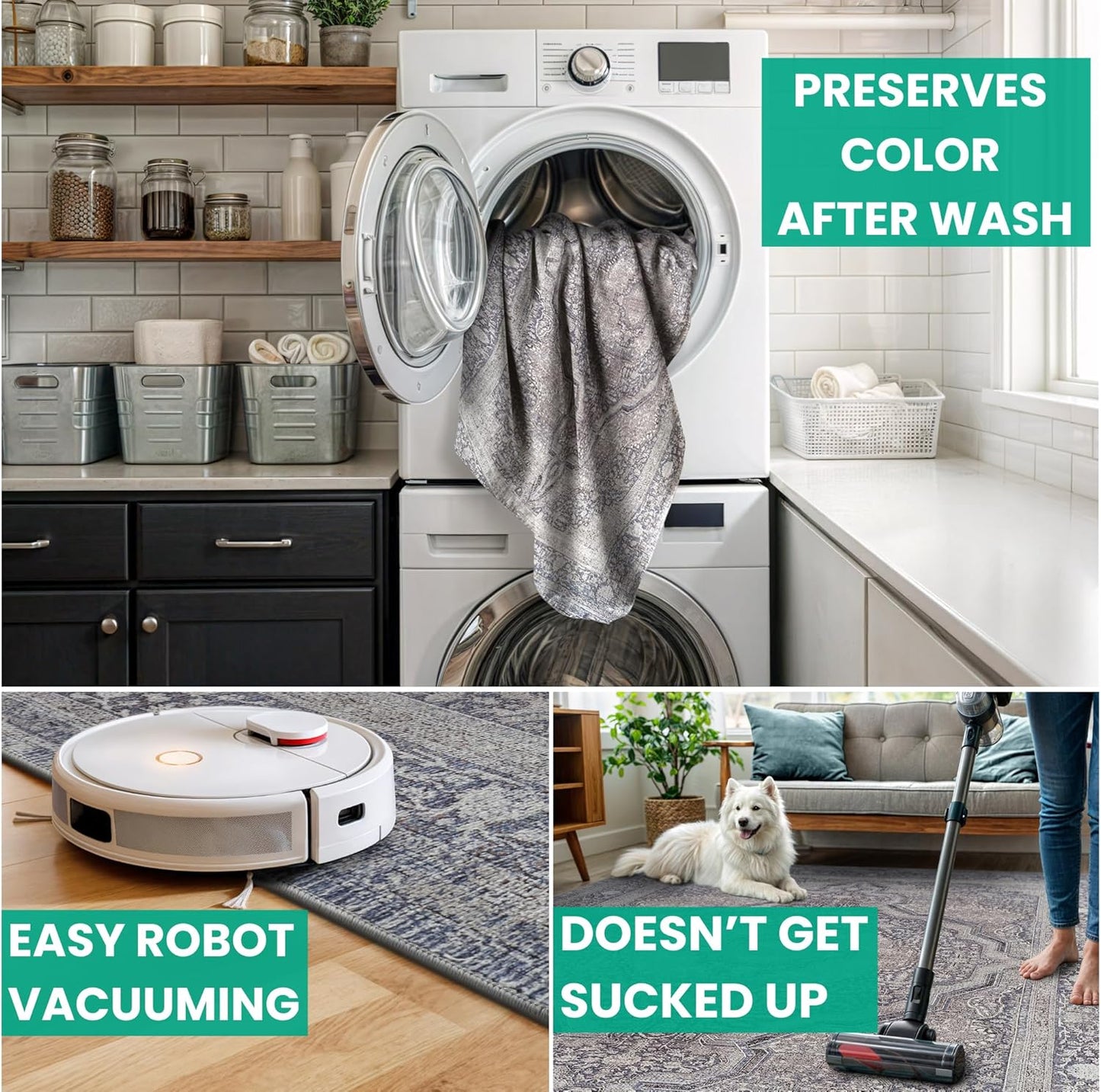 Bloom Rugs Washable Non-Slip 3' x 5' Rug - Blue/Steel Gray/Beige Traditional Medallion Area Rug for Living Room, Bedroom, Dining Room, and Kitchen - Exact Size: 3' x 5'