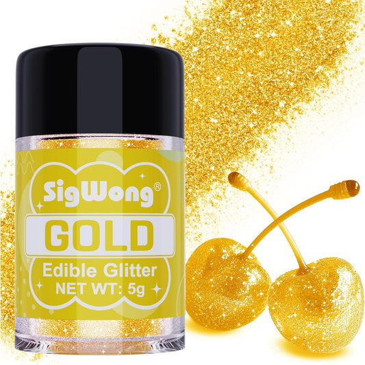 Gold Edible Glitter - 5g Food Grade Cake Decorating Shimmering Glitter, Edible Sprinkle Luster Dust for Drinks, Chocolates, Fondant, Strawberries, Cupcakes, Candy, Cookie - Vegan