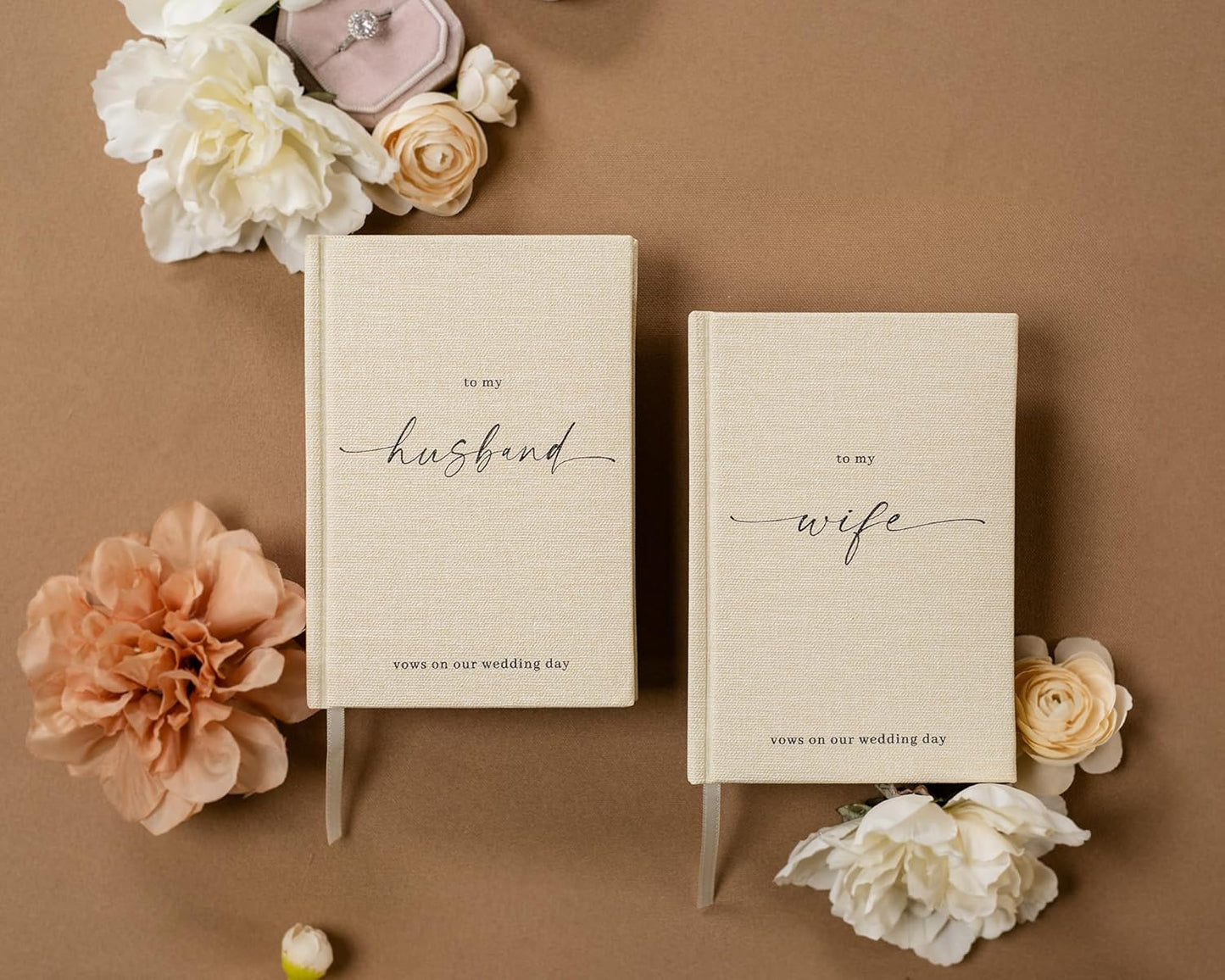 To My Husband/Wife Hardcover Vow Books (Set of 2) - 5.75 x 5 Minimalist Pocket Sized Black Embossed Wedding Ceremony Vow Renewal Speech Notebook
