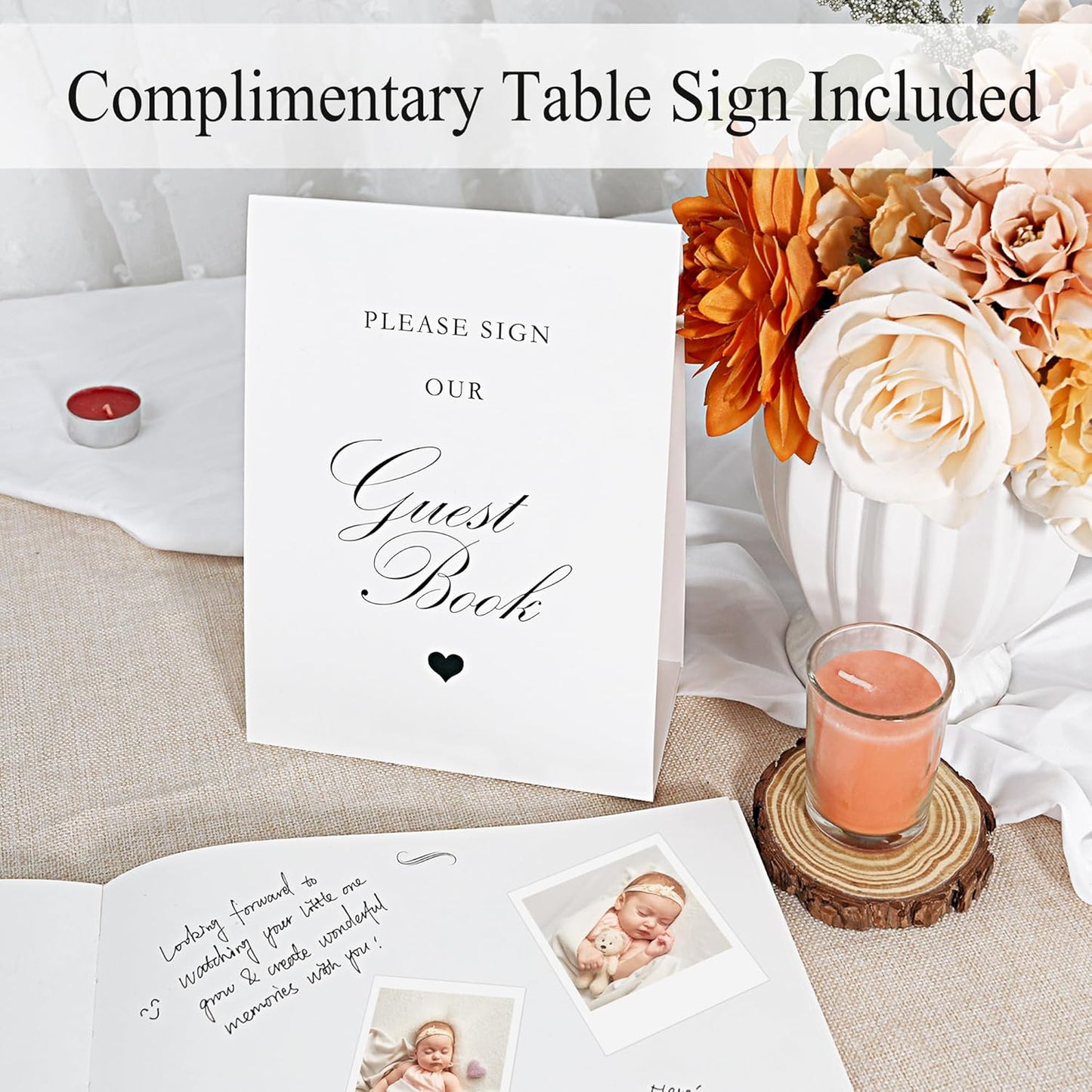 SUNEE Wedding Guest Book - Polaroid Guest Book Weddings Reception, Linen Cover 7" x 9" Guest Book for Baby Shower, Birthdays and Special Events, 100 Blank Pages for Wedding Sign in and Photos, Beige