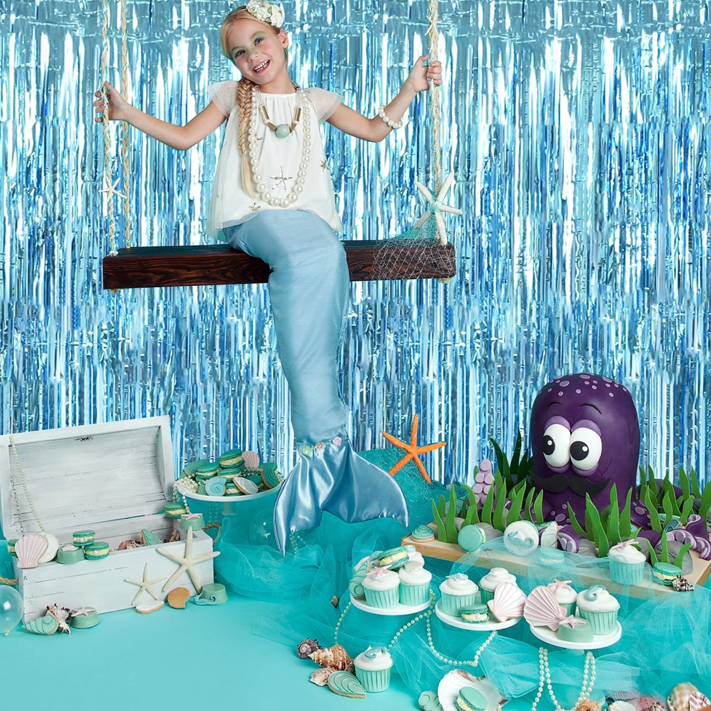 TONIFUL 3Pcs Light Blue Door Streamers,Light Blue Photo Booth Backdrop Metallic Streamers Foil Fringe Curtains for Birthday,Christmas,New Year,Bachelorette,Grad Party Streamers Decor(9.9ft x 6.6ft)